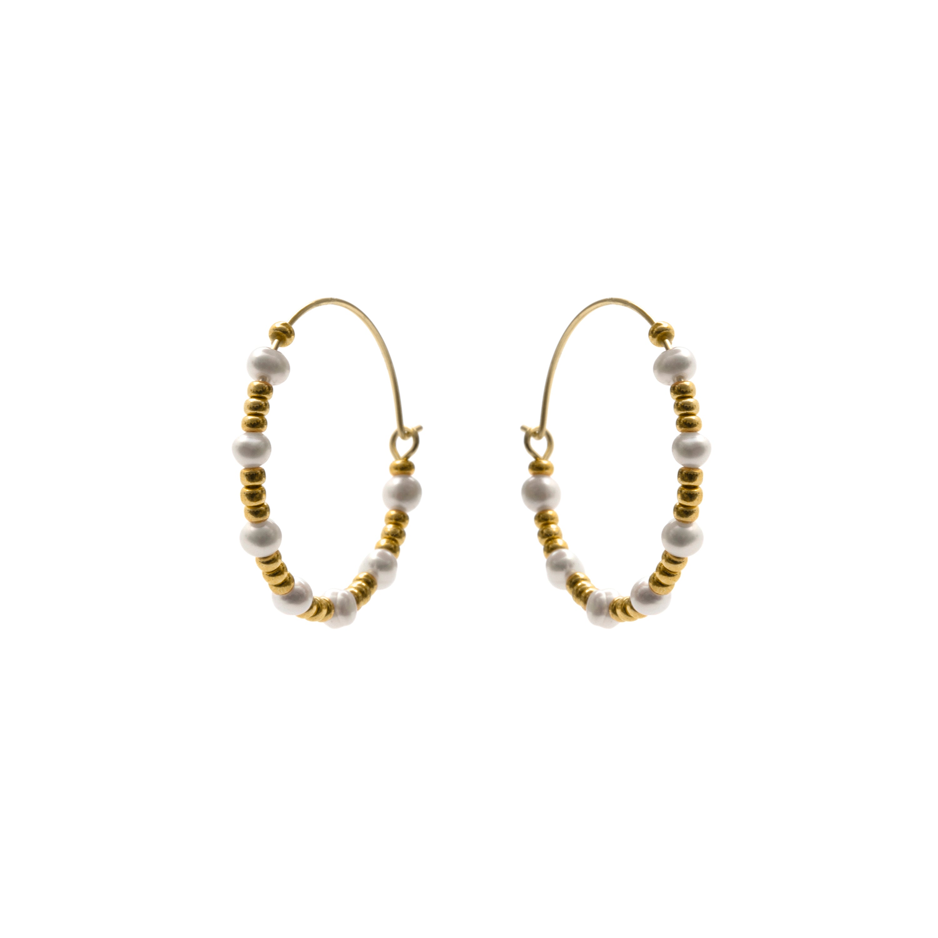 Boucles d'oreilles en argent sterling 925 et perle blanche avec finition en or jaune 18 carats - Deli