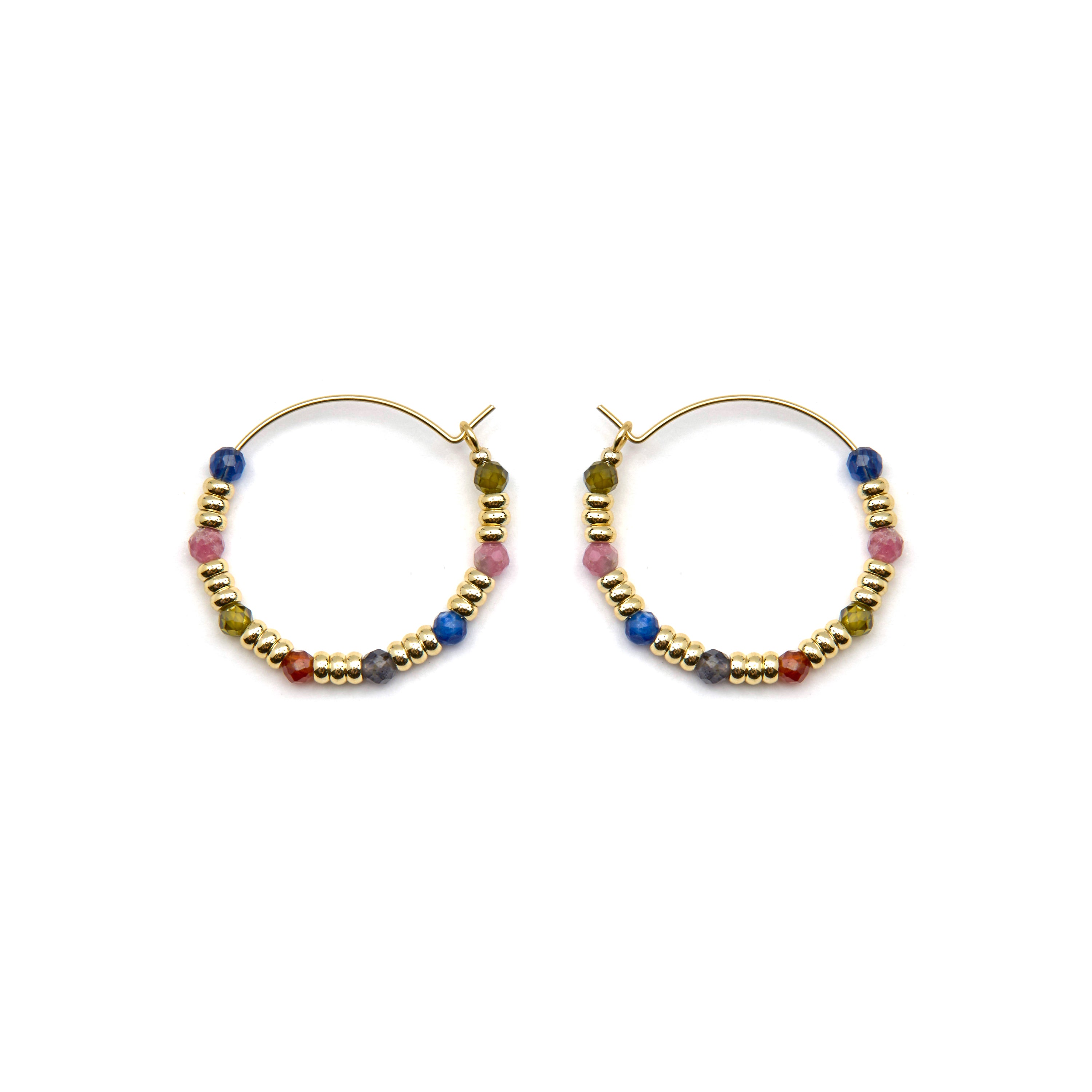 925 Sterling Silver Earrings with Multicolor Crystal finished in 18k Gold - Deli