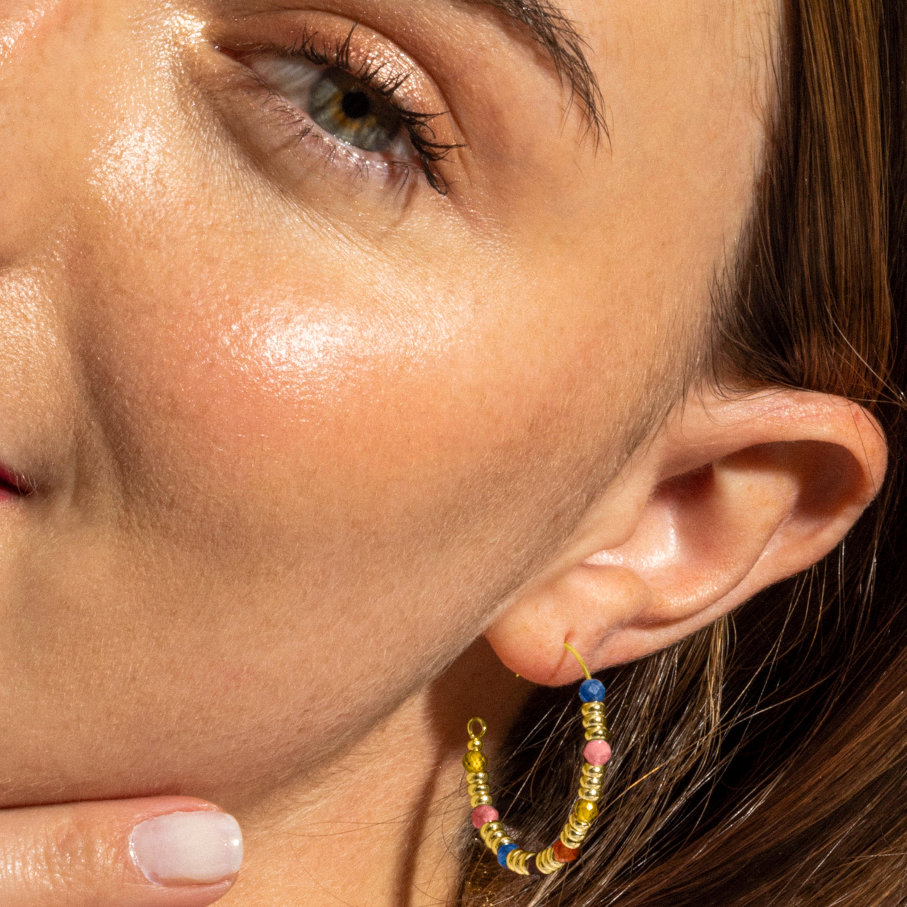 925 Sterling Silver Earrings with Multicolor Crystal finished in 18k Gold - Deli