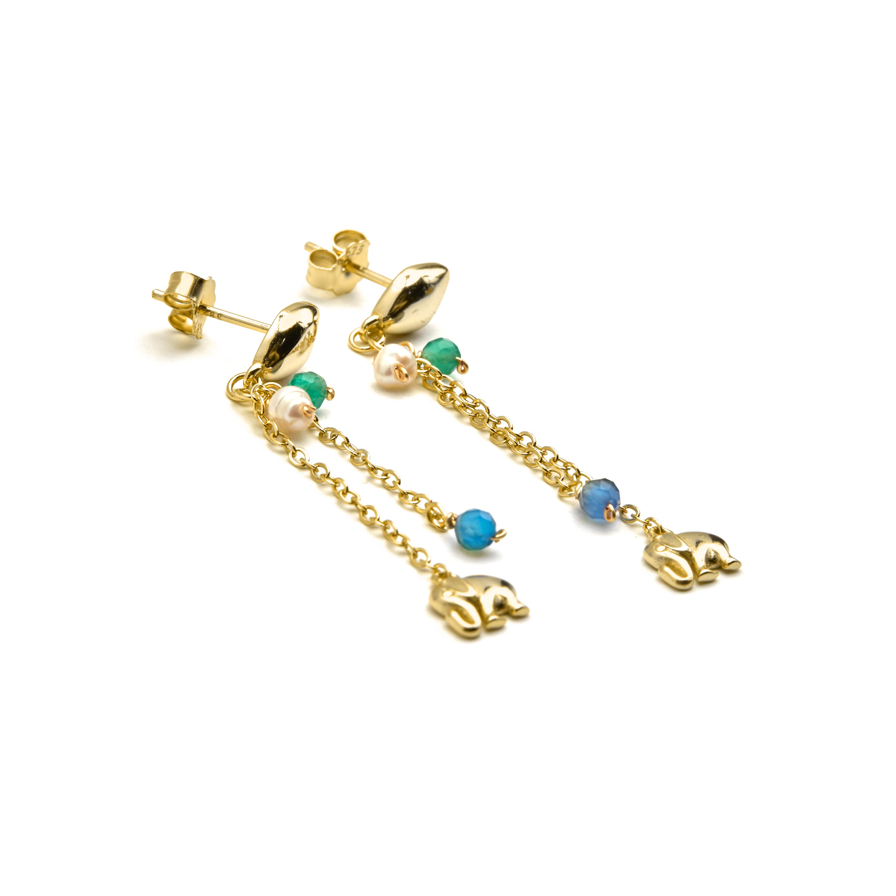 Ohrringe aus 925er Sterlingsilber und dunkelblauem Kristall mit 18k Goldfinish - Dirhum