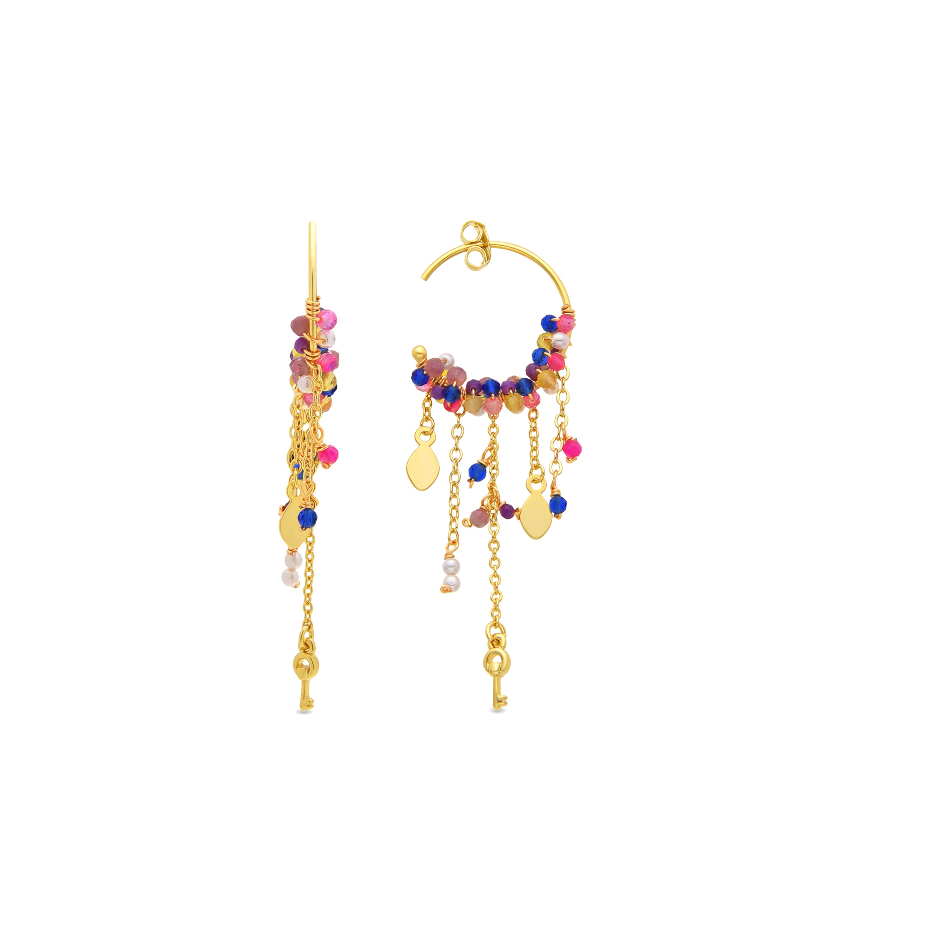 Brincos de Prata de Lei 925 e Cristal Multicolor com acabamento em ouro 18k - Busde