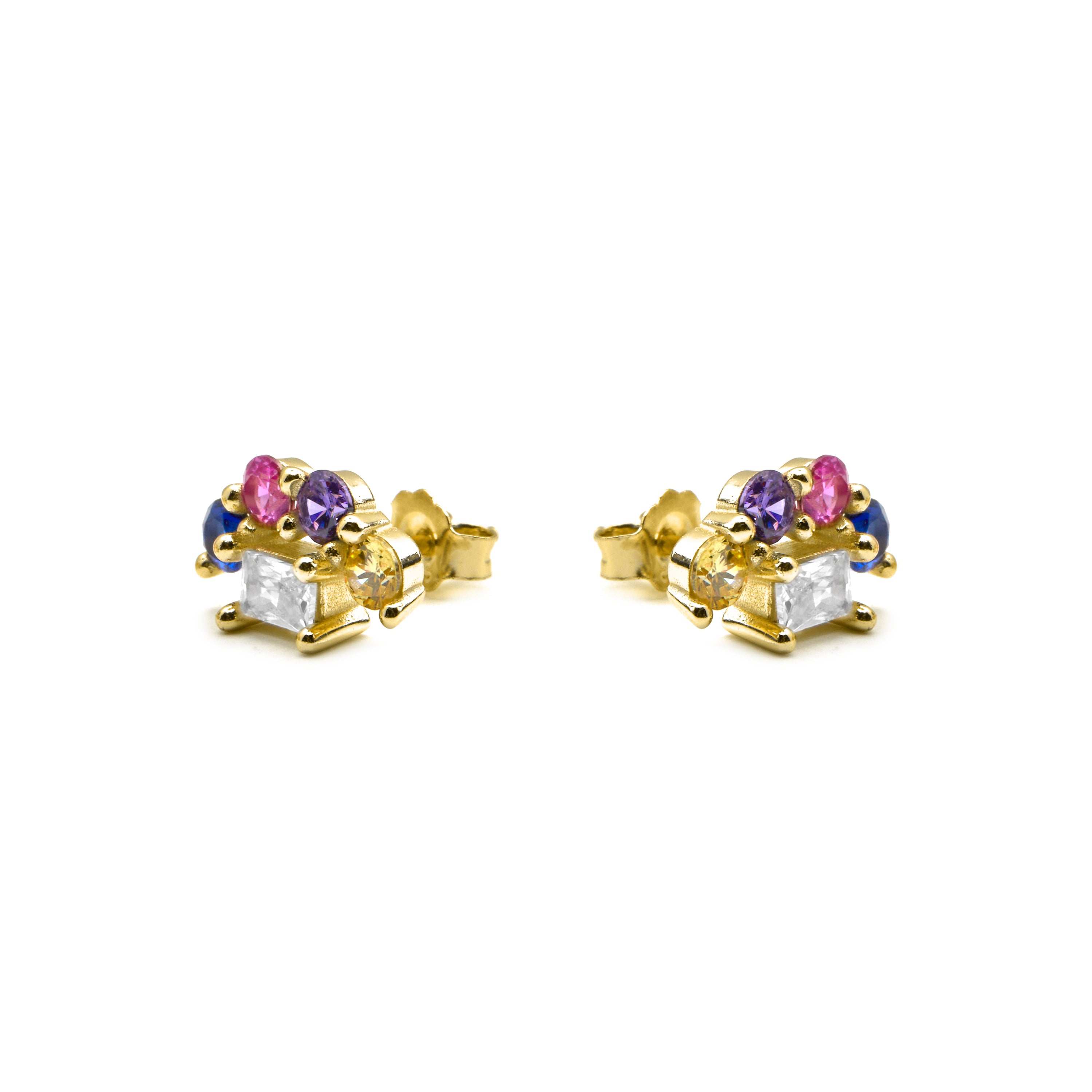 Pendientes de Plata de Ley 925 y Circonita Multicolor acabado oro 18k - Nockyo
