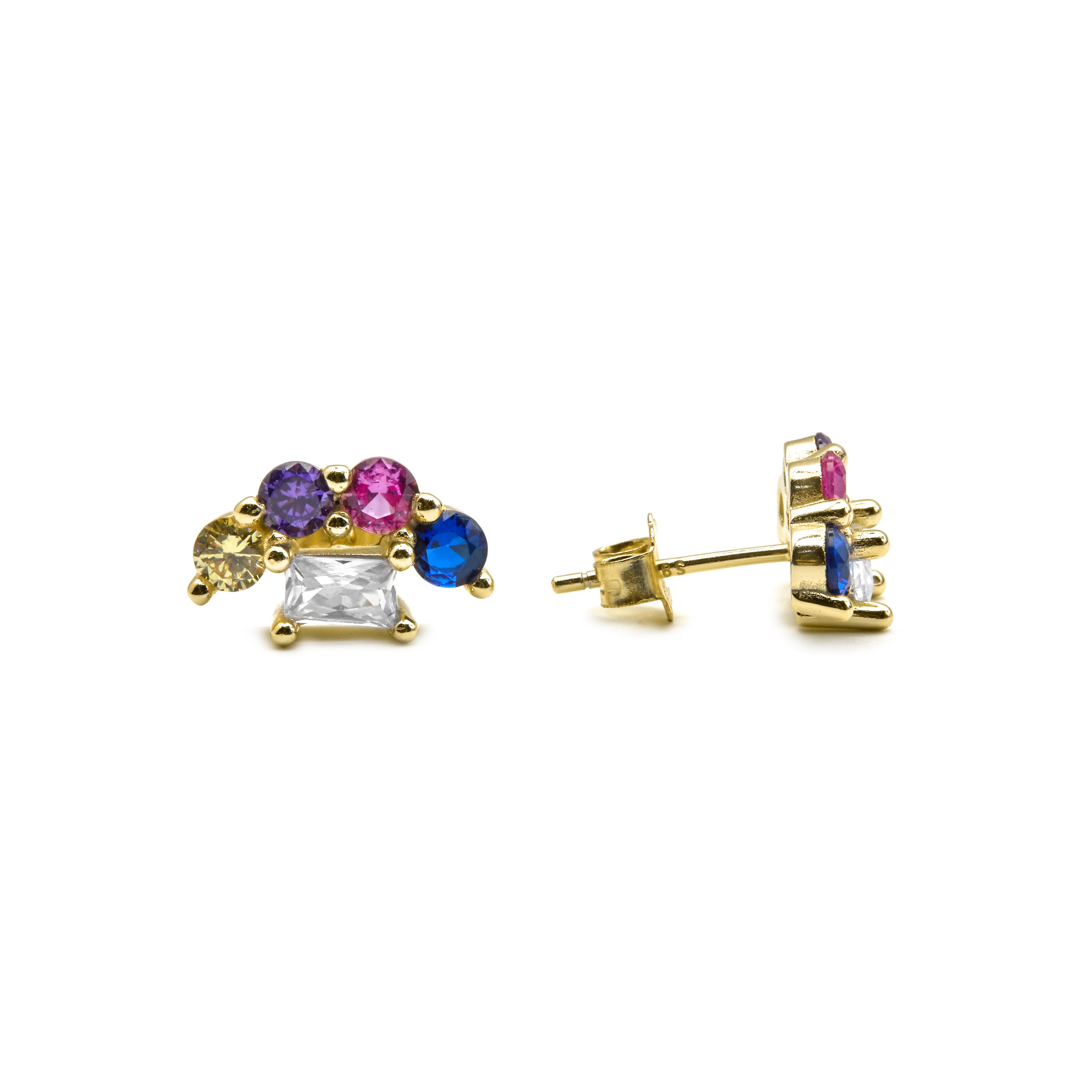 Pendientes de Plata de Ley 925 y Circonita Multicolor acabado oro 18k - Nockyo