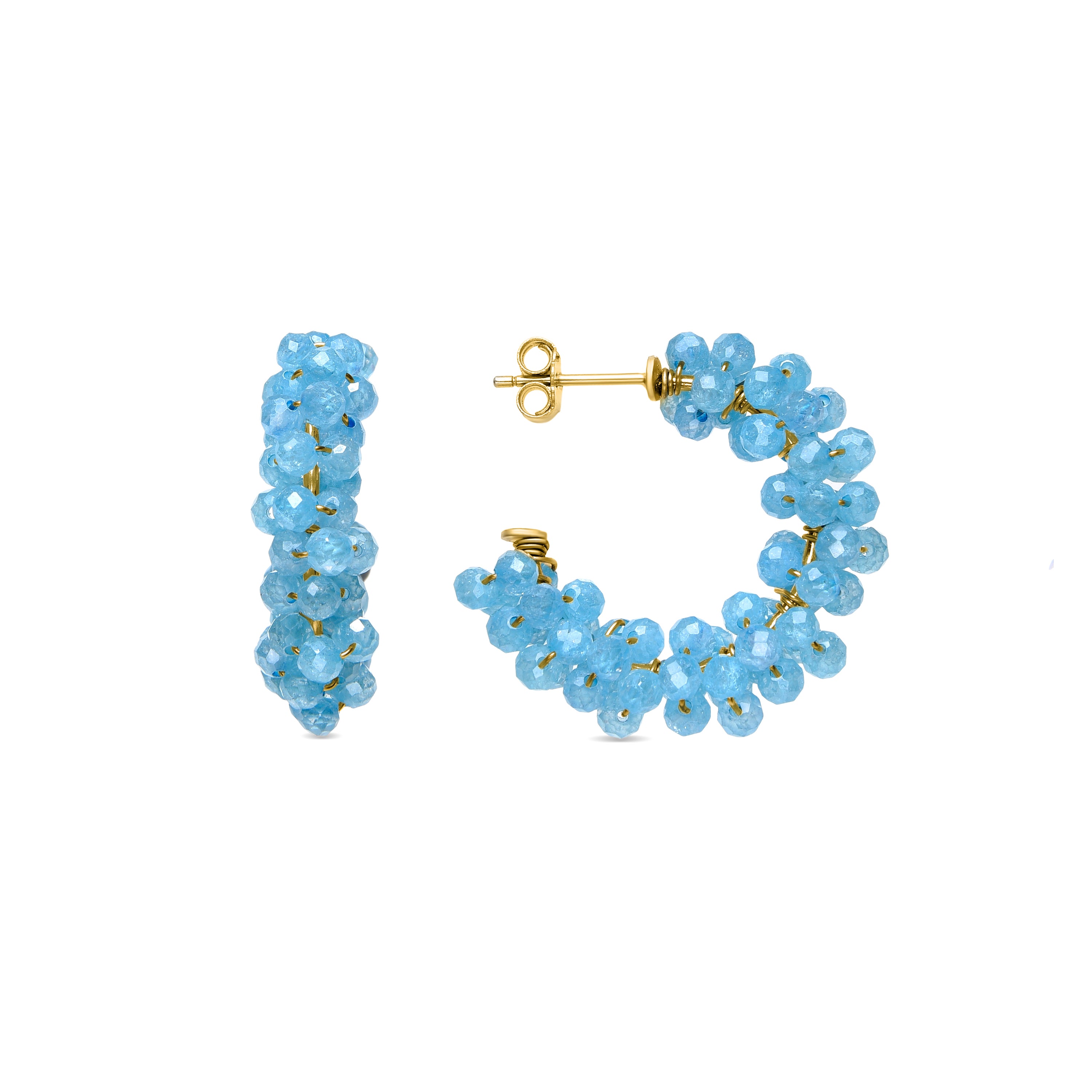 925 Sterling Silver Earrings with Aquamarine Zirconia, Rhodium Finish - Silka