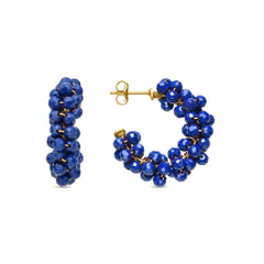 925 Sterling Silver Earrings with Dark Blue Crystal finished in 18k Yellow Gold - Silka