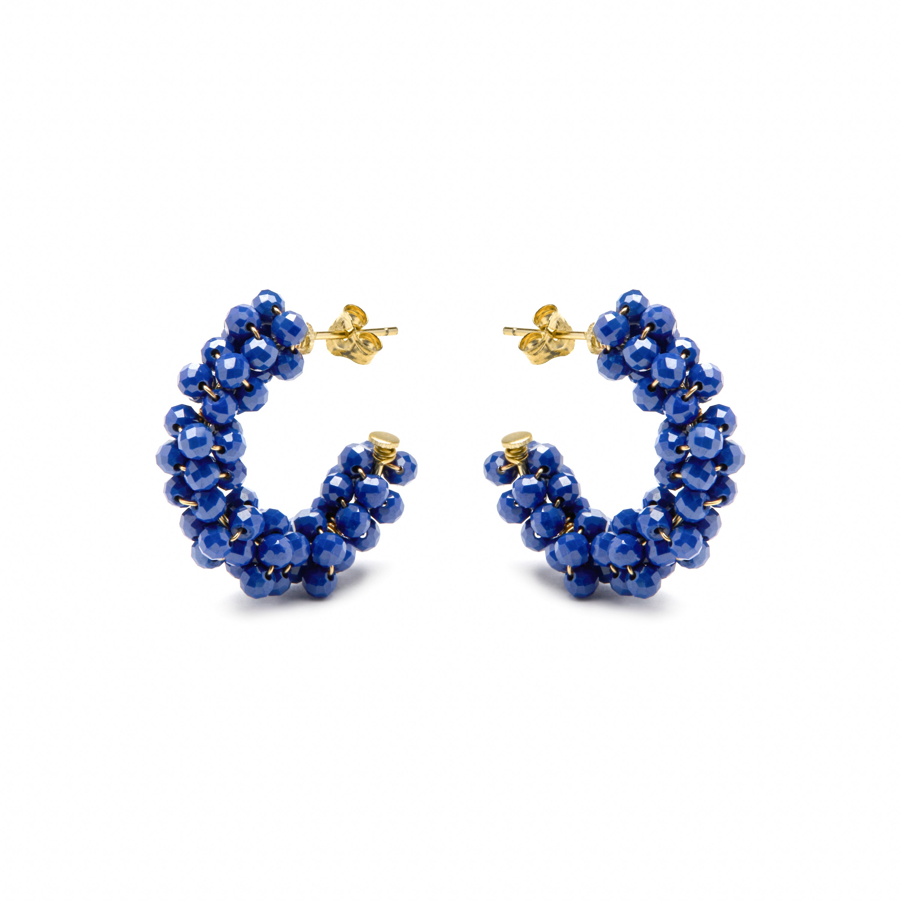 Pendientes de Plata de Ley 925 y Cristal Azul Oscuro acabado oro amarillo de 18k - Silka