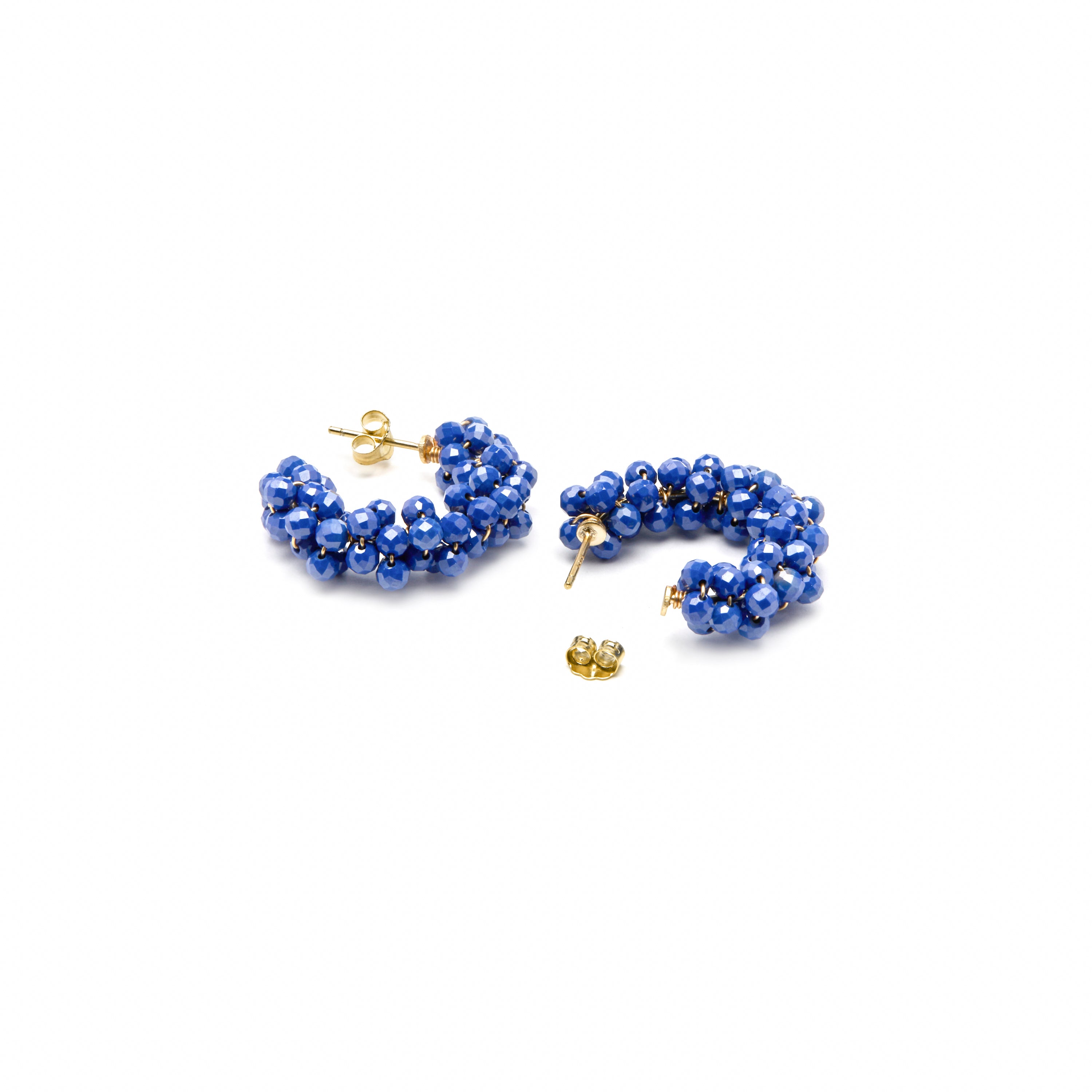 Pendientes de Plata de Ley 925 y Cristal Azul Oscuro acabado oro amarillo de 18k - Silka
