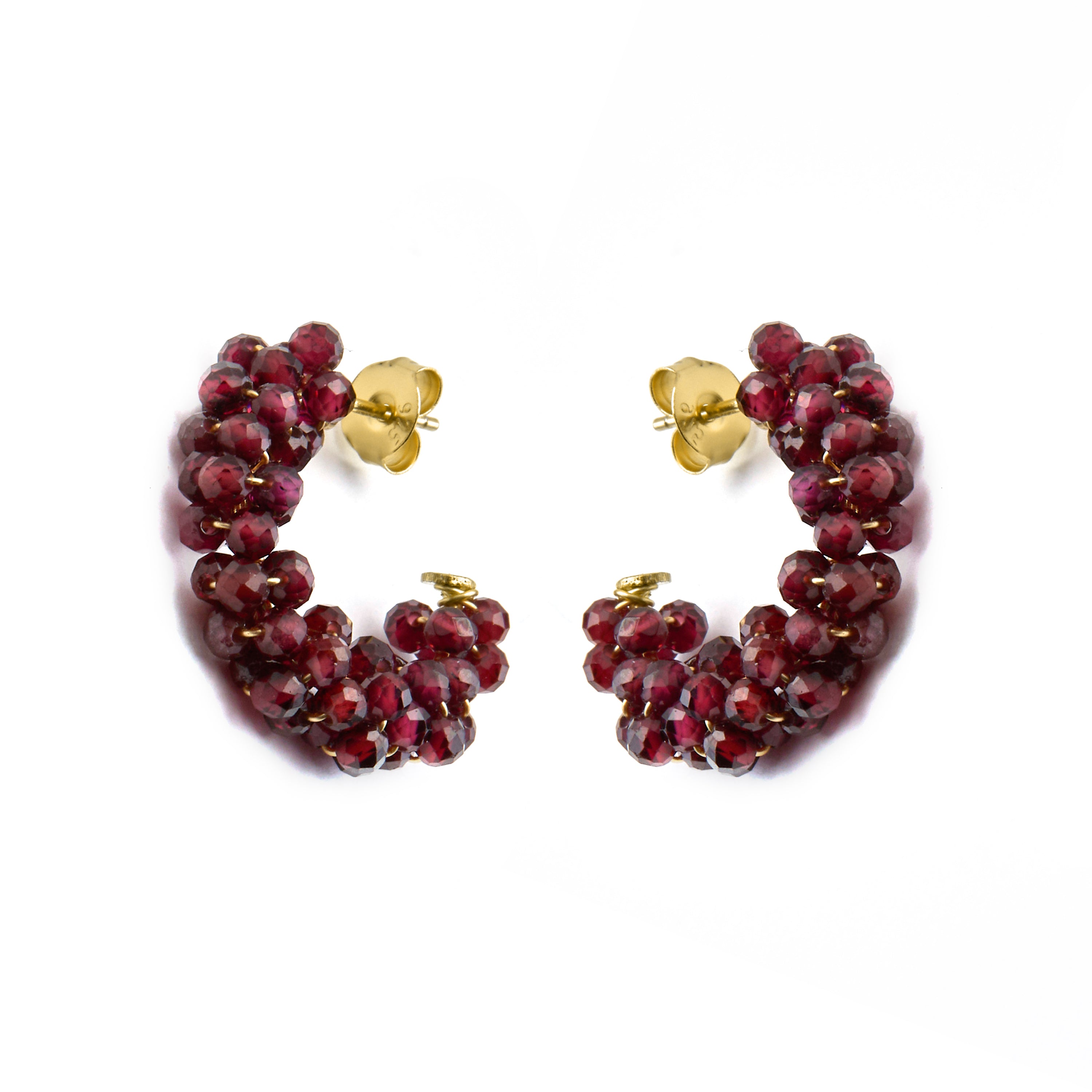 925 Sterling Silver Earrings with Garnet Crystal finished in 18k Gold - Silka