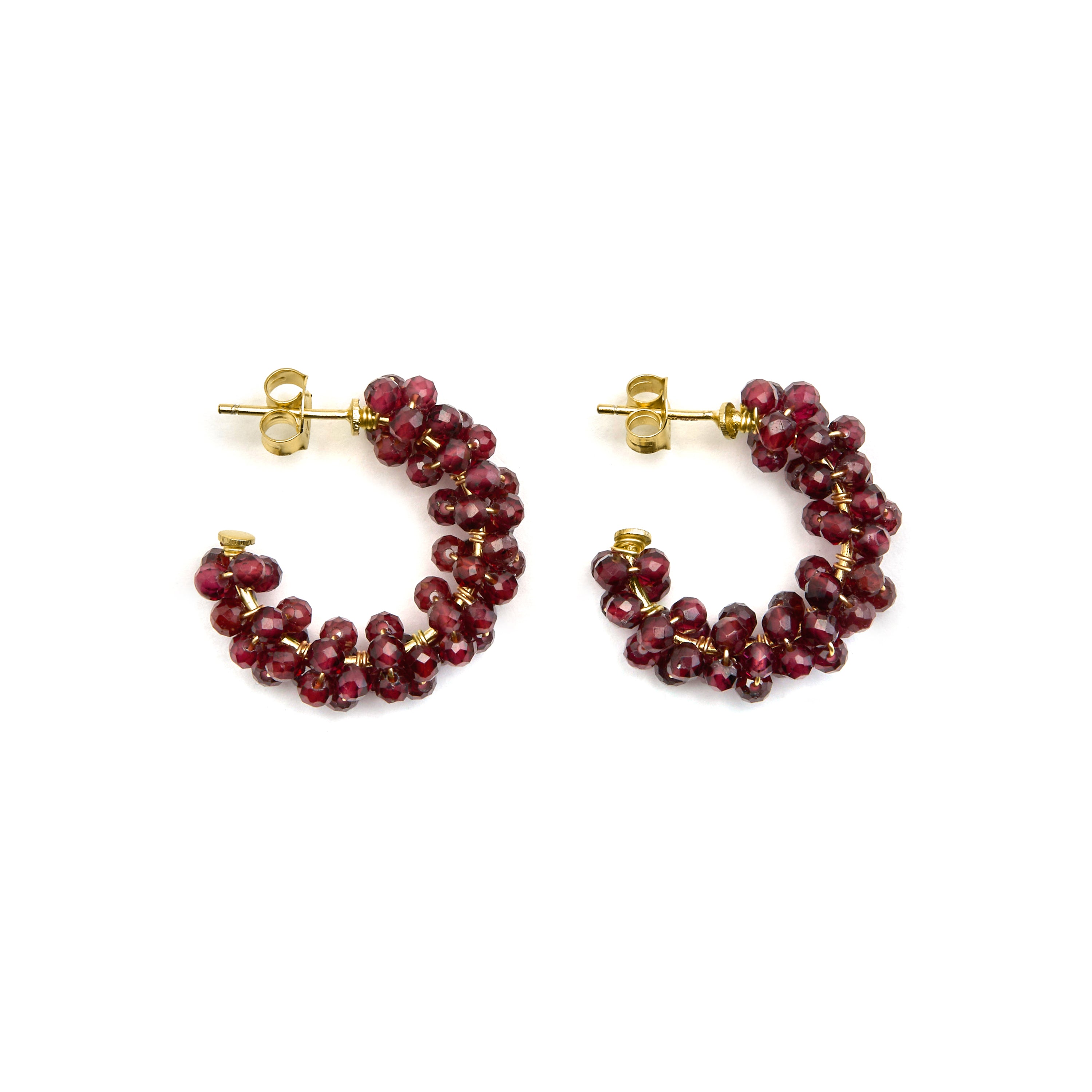 925 Sterling Silver Earrings with Garnet Crystal finished in 18k Gold - Silka