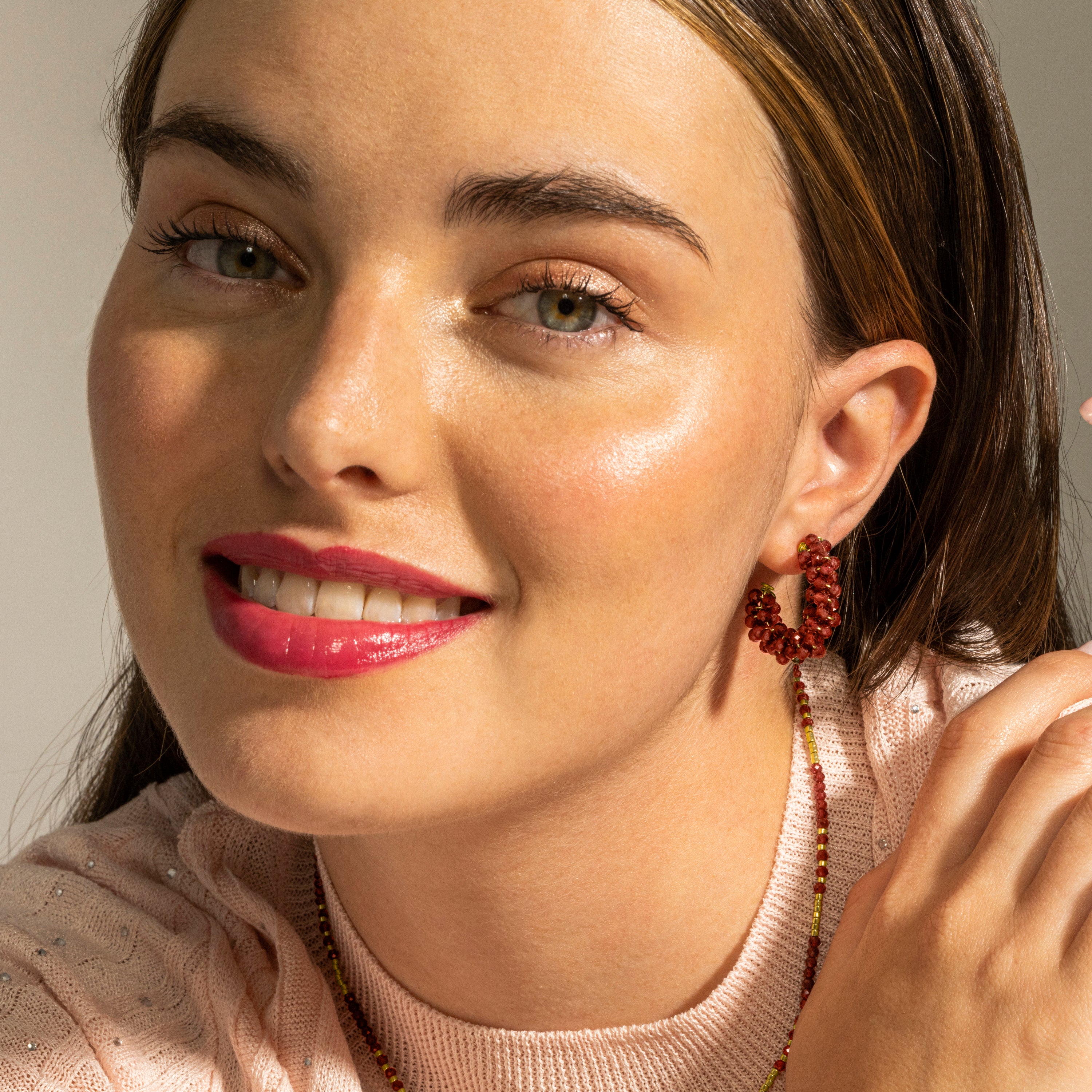 925 Sterling Silver Earrings with Garnet Crystal finished in 18k Gold - Silka
