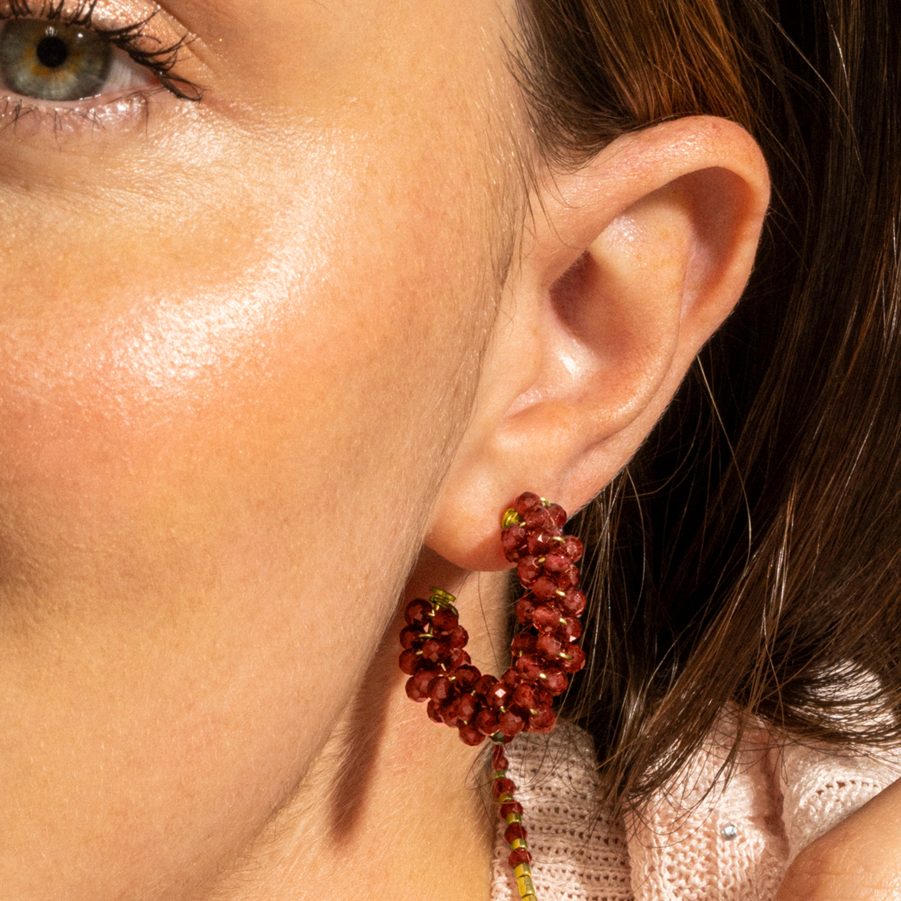 925 Sterling Silver Earrings with Garnet Crystal finished in 18k Gold - Silka