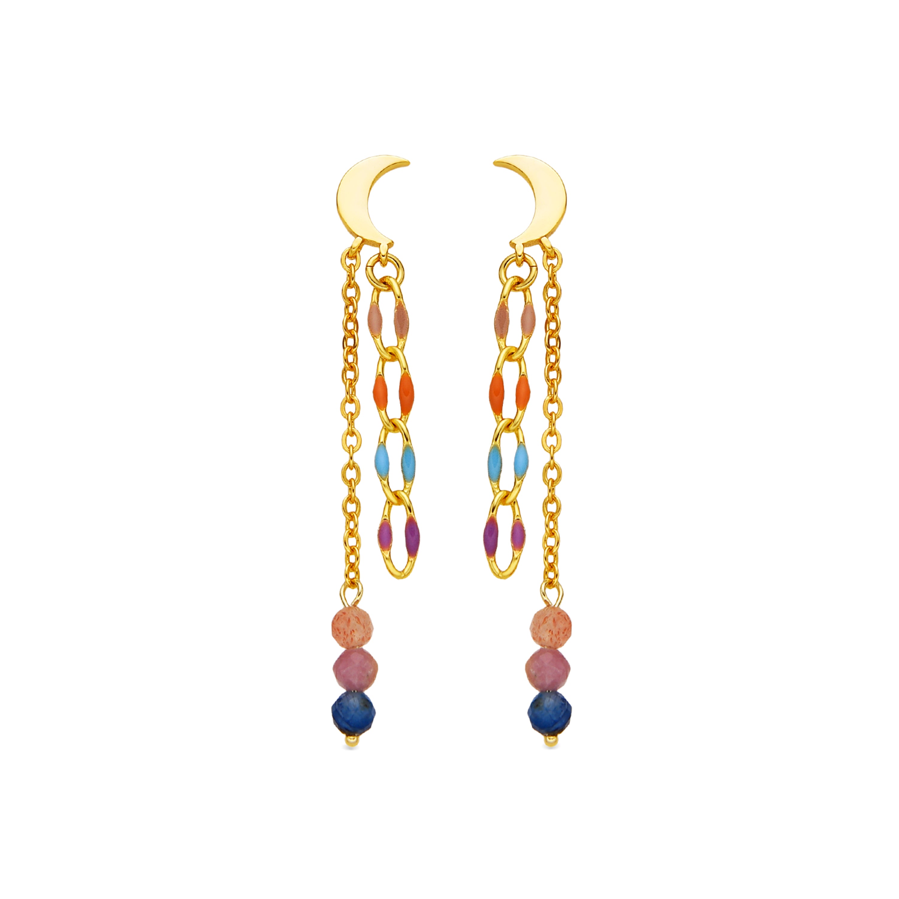 Brincos de Prata de Lei 925 e Cristal Multicolor com acabamento em ouro 18k - Liesi