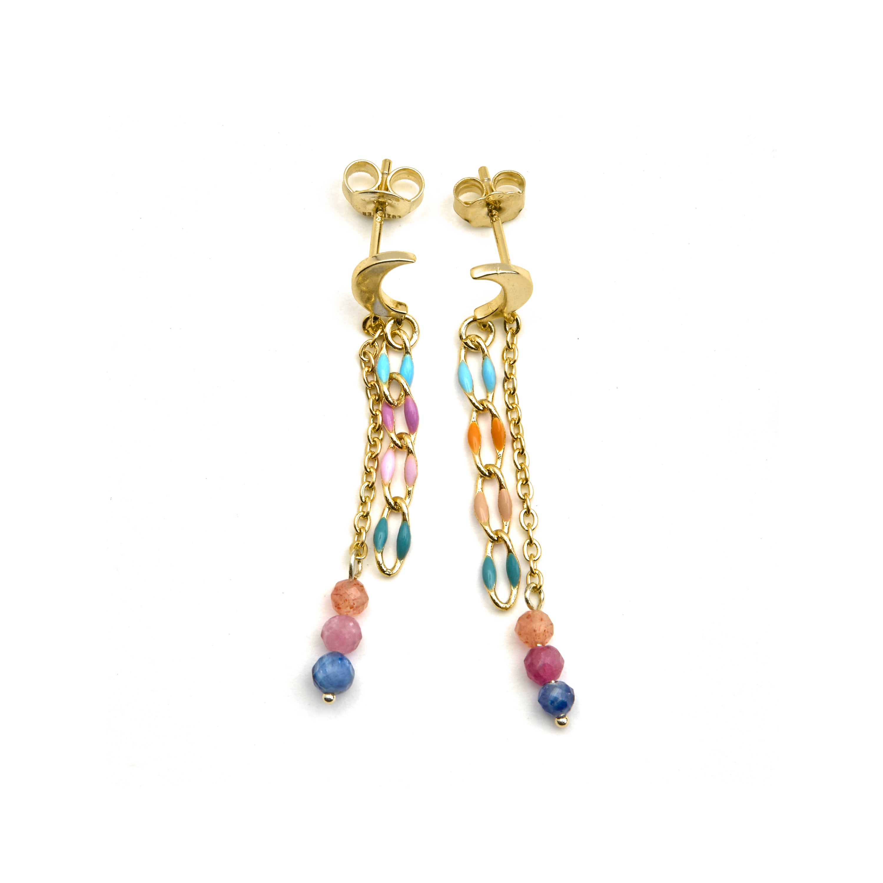 Brincos de Prata de Lei 925 e Cristal Multicolor com acabamento em ouro 18k - Liesi