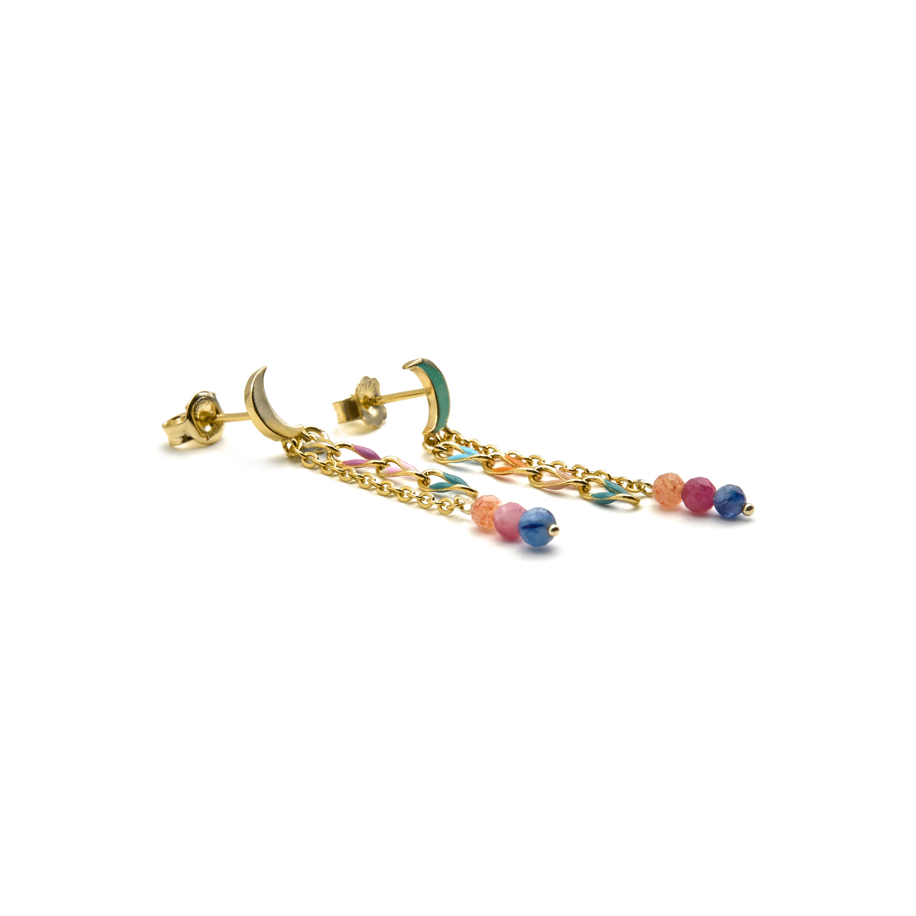 Brincos de Prata de Lei 925 e Cristal Multicolor com acabamento em ouro 18k - Liesi