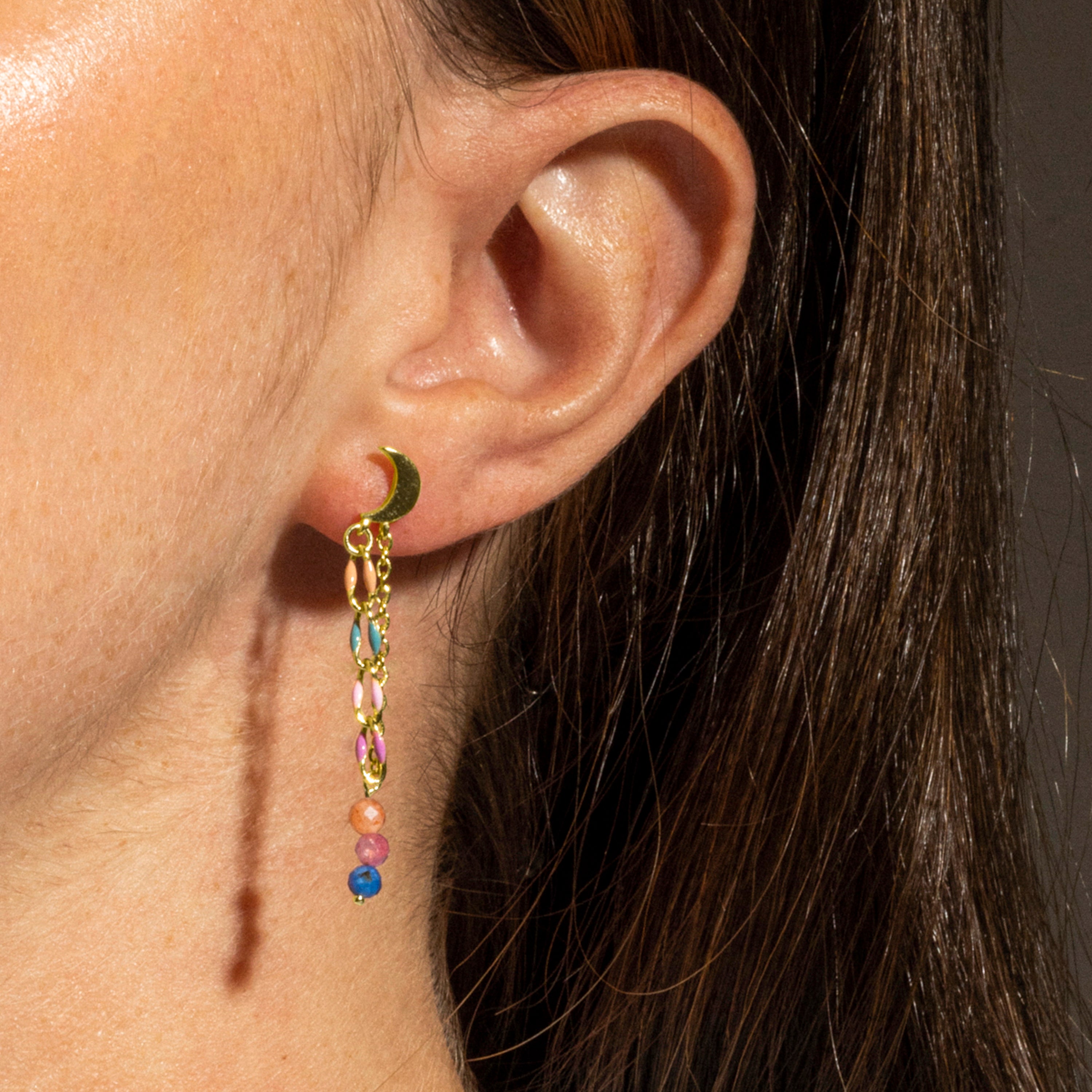 Brincos de Prata de Lei 925 e Cristal Multicolor com acabamento em ouro 18k - Liesi
