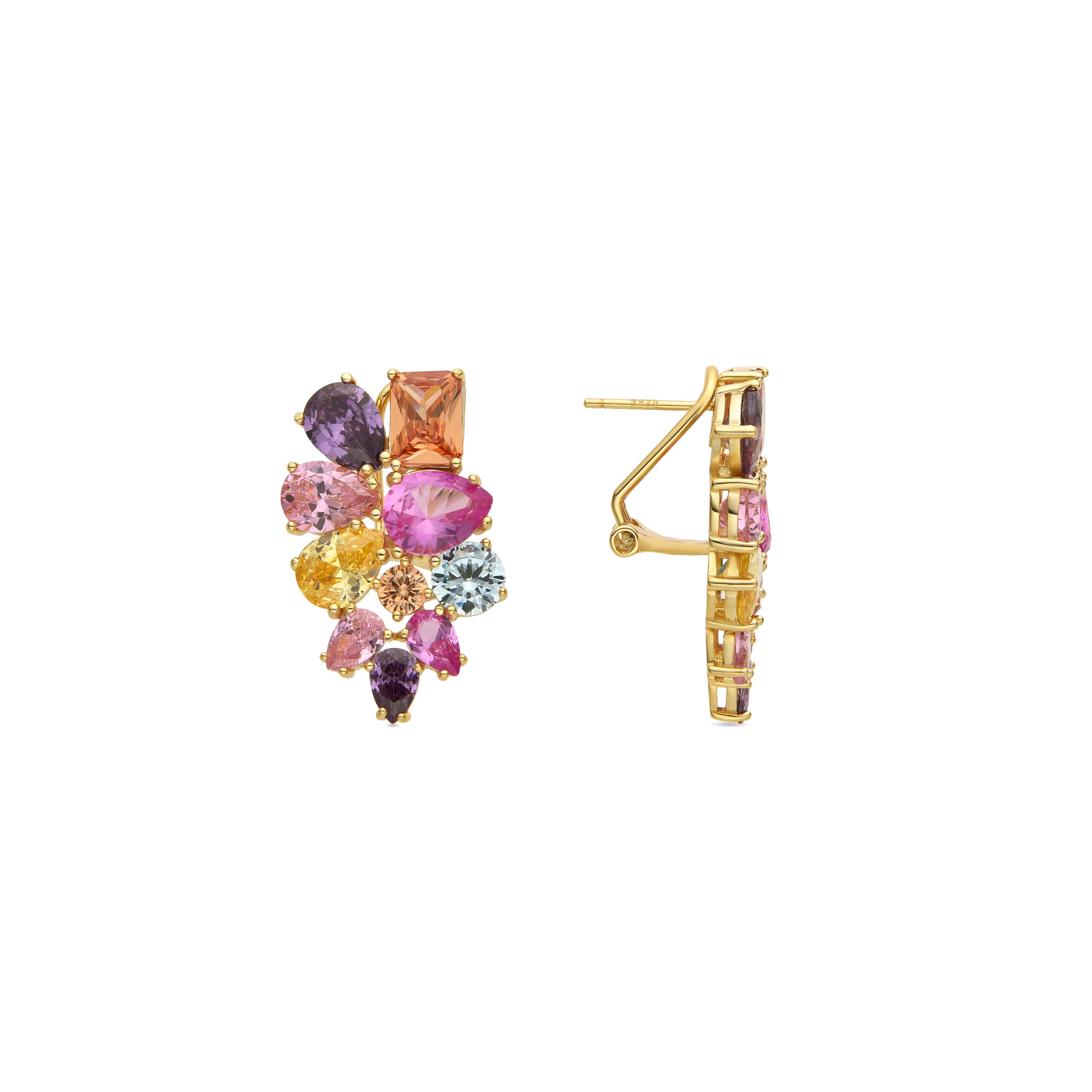 Brincos de Prata de Lei 925 e Zircónia Multicolor acabamento em ouro 18k - Diopra