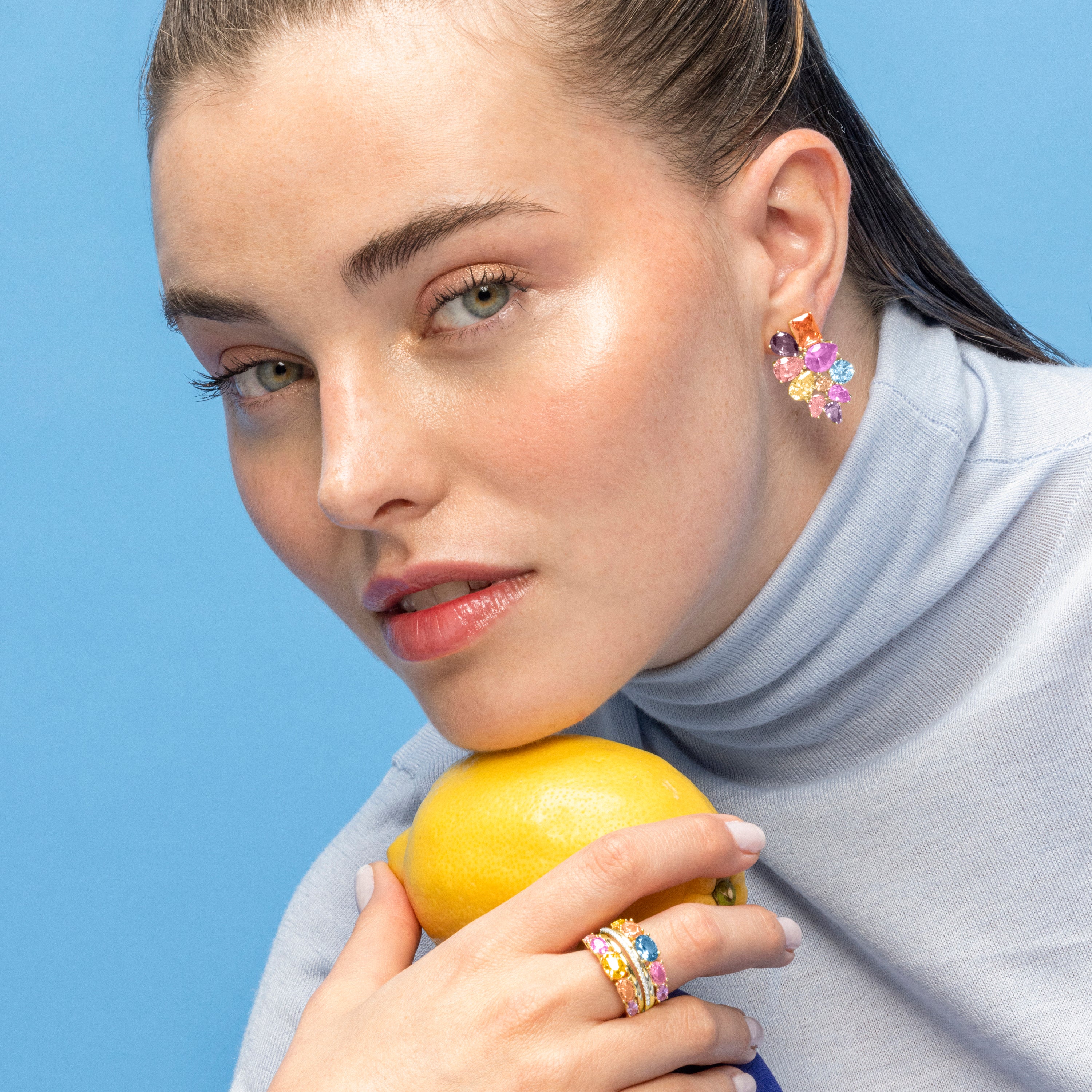 Brincos de Prata de Lei 925 e Zircónia Multicolor acabamento em ouro 18k - Diopra