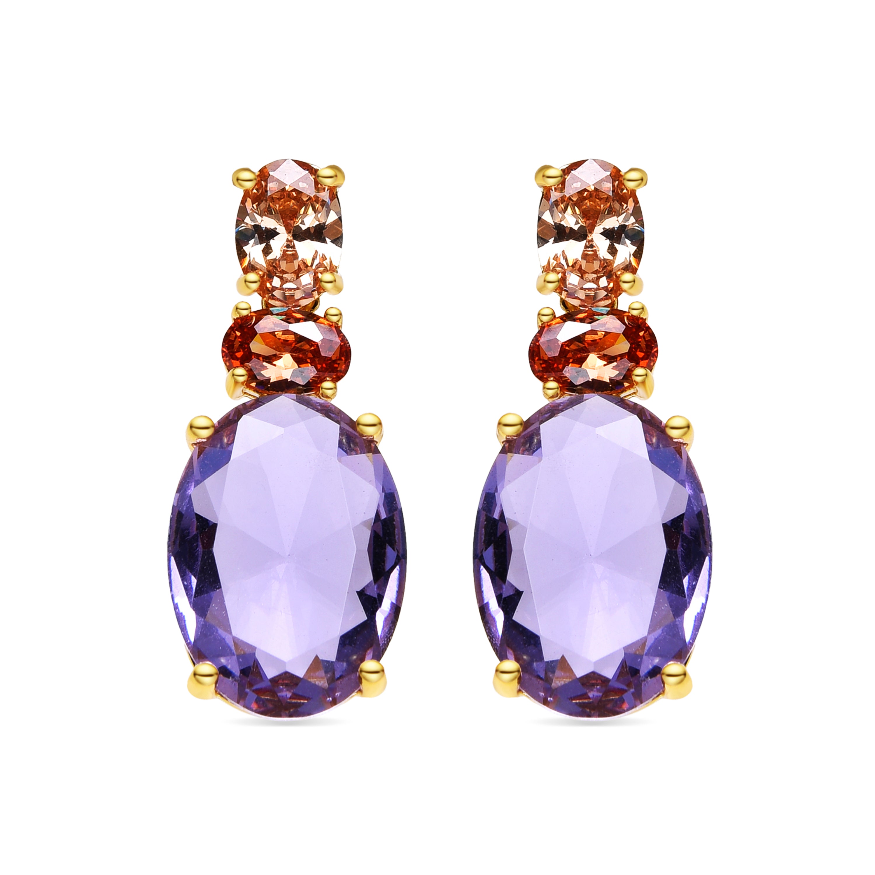 Boucles d'oreilles en argent sterling 925 et zircon multicolore finition or 18k - Trusbi