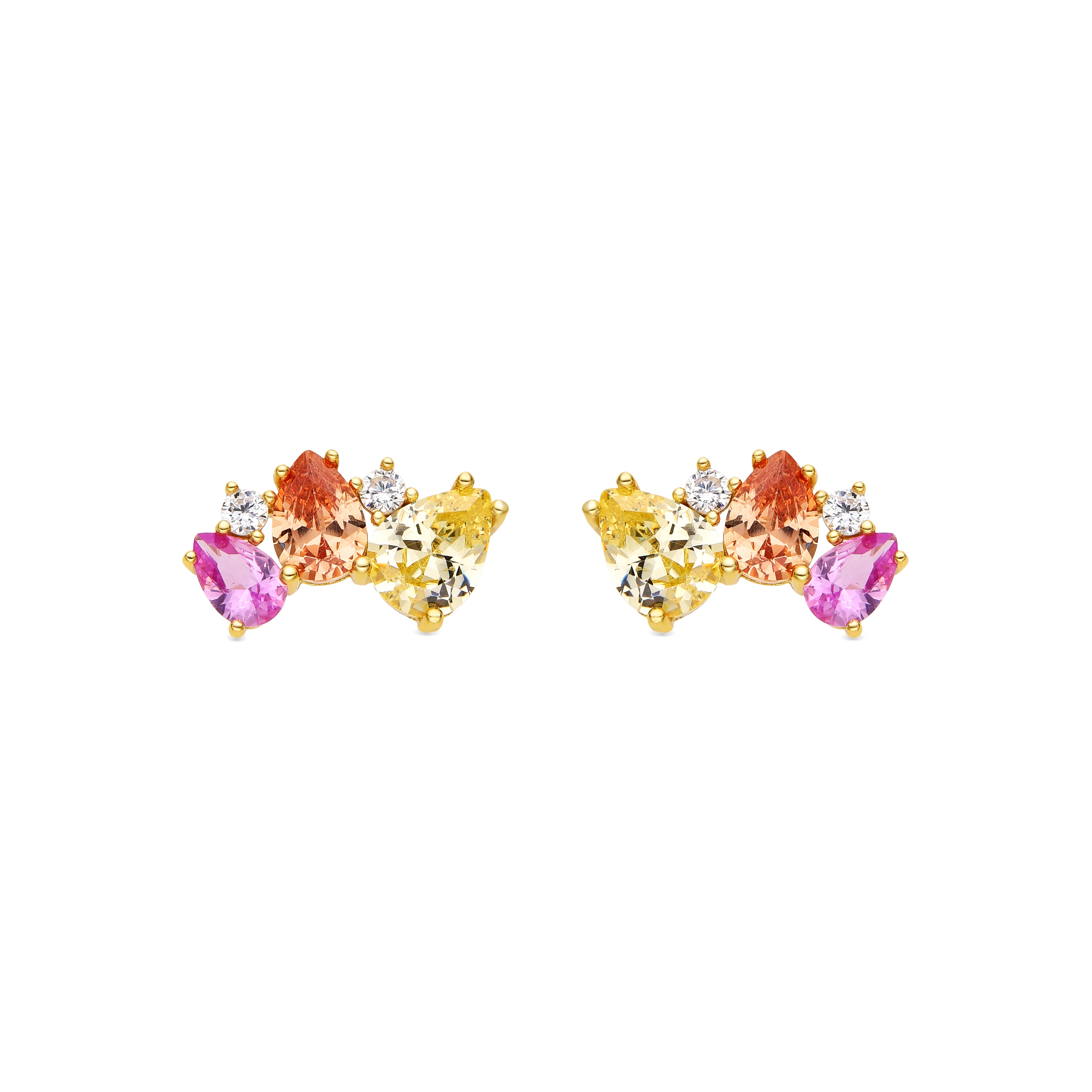 Boucles d'oreilles Argent Massif 925 et Zircons Multicolores Finition Or 18 Carats - Terbia