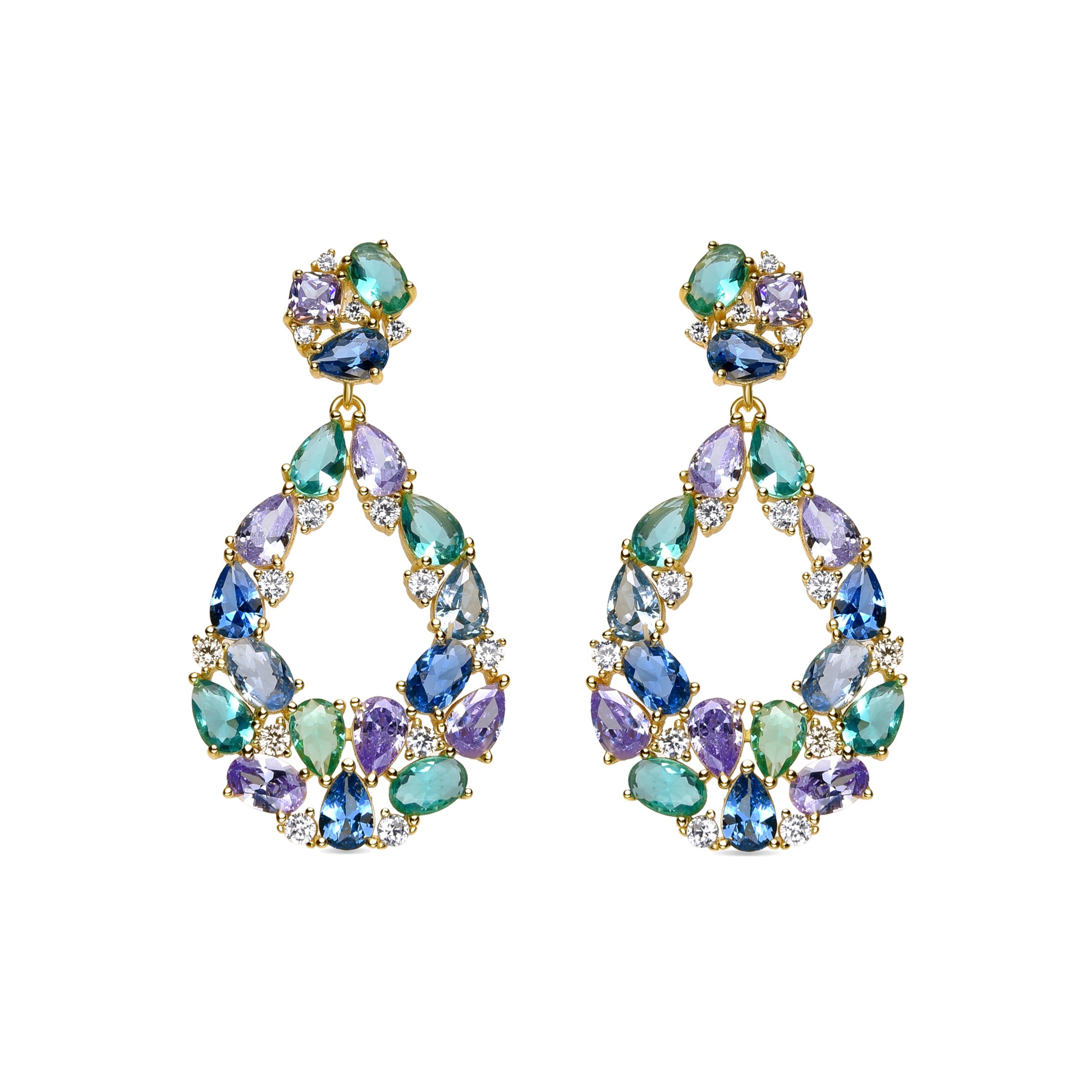 925 Sterling Silver Earrings with Multicolor Cubic Zirconia finished in 18k gold - Hereli