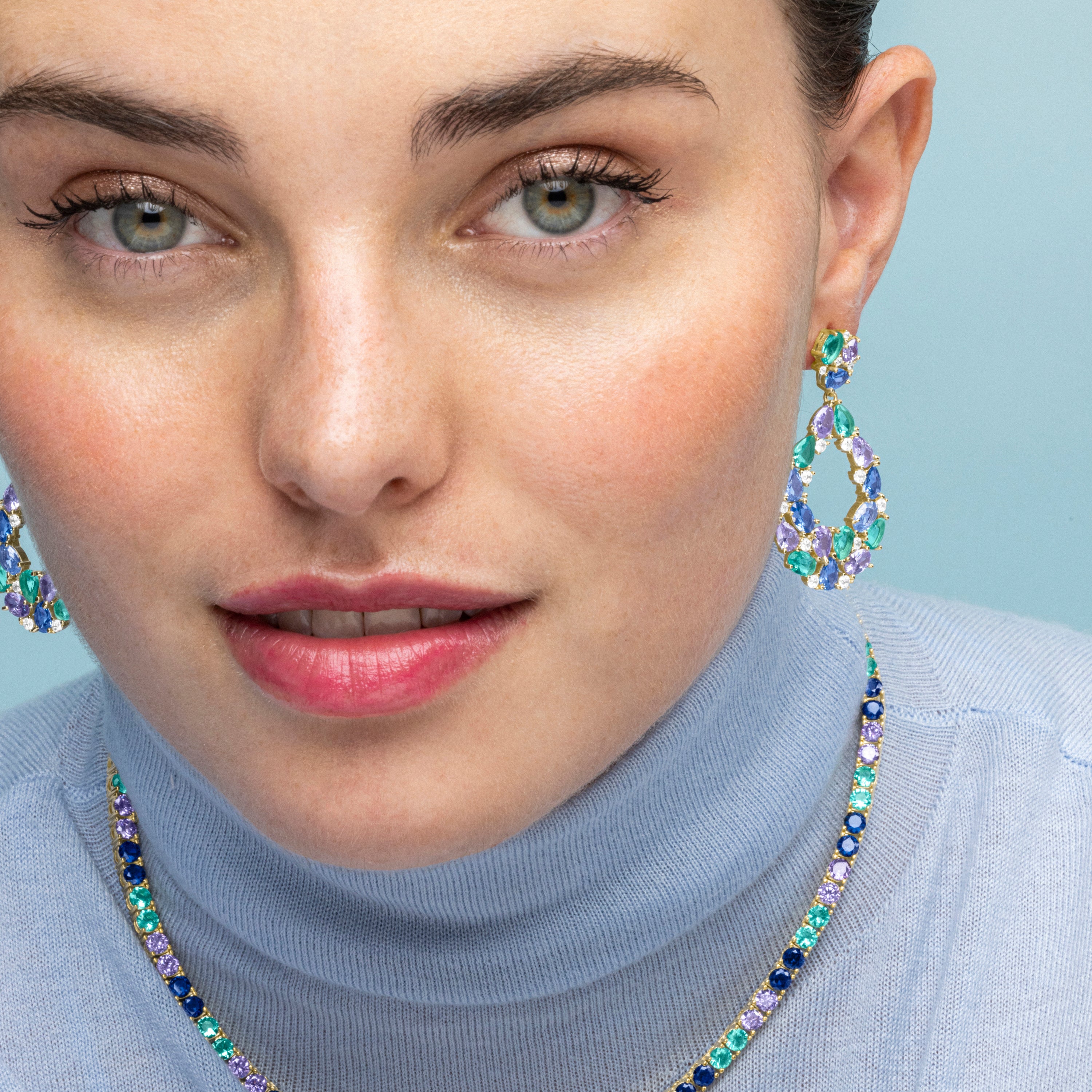 925 Sterling Silver Earrings with Multicolor Cubic Zirconia finished in 18k gold - Hereli