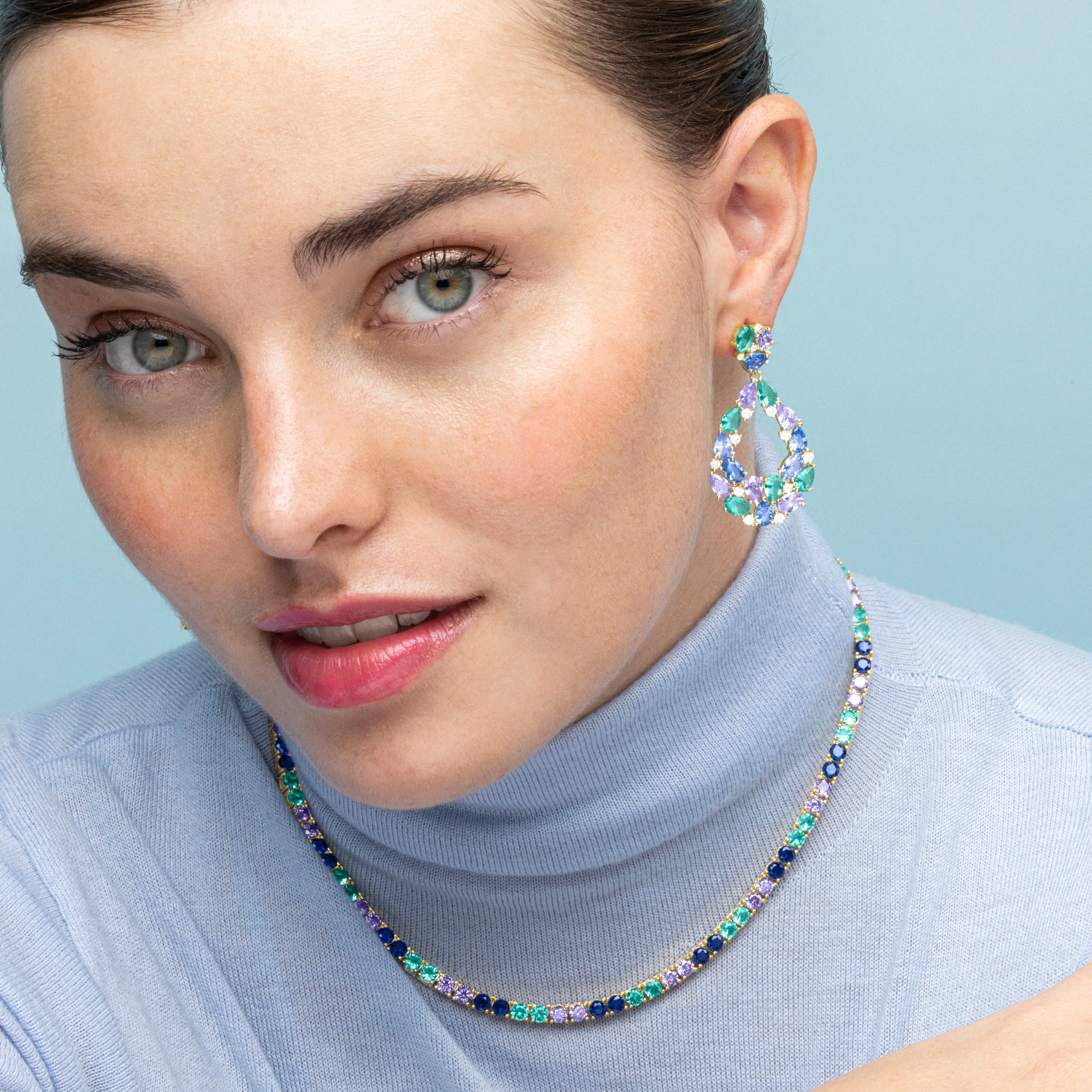 Pendientes de Plata de Ley 925 y Circonita Multicolor acabado oro 18k - Hereli