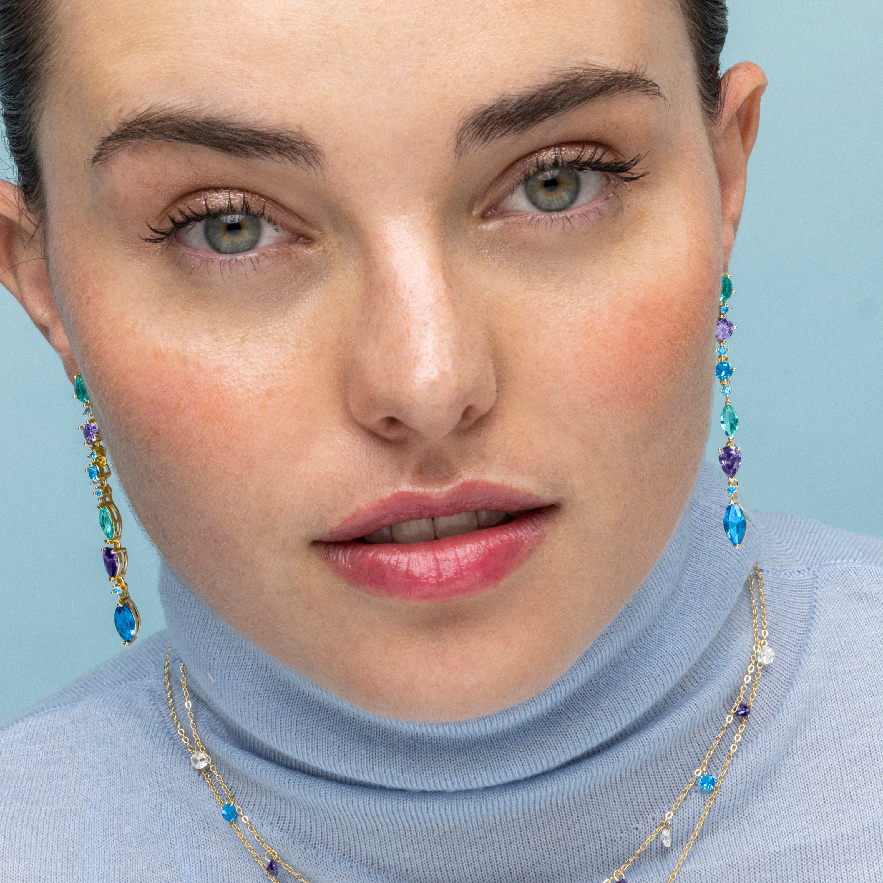 Pendientes de Plata de Ley 925 y Circonita Multicolor acabado oro 18k - Samaa