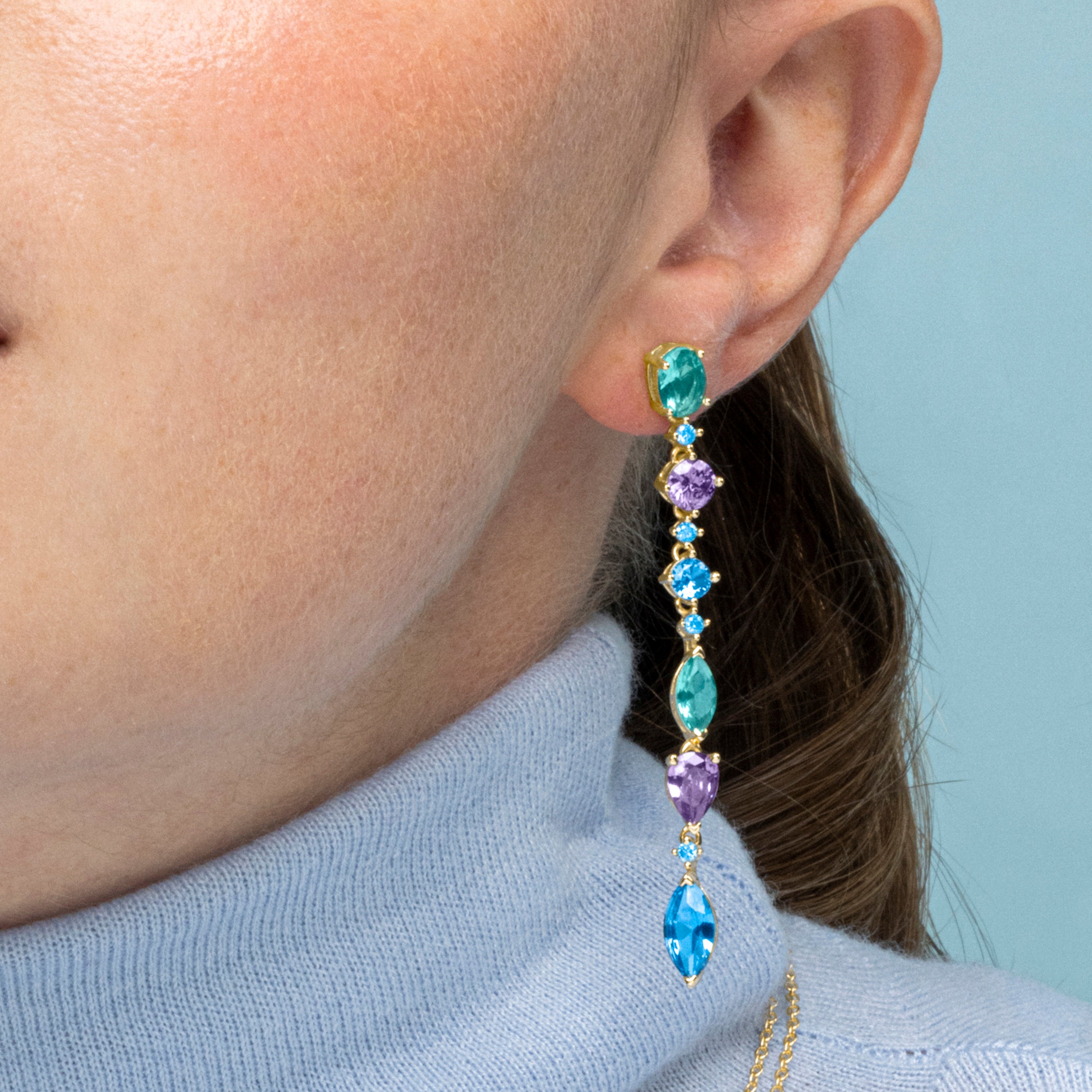 Pendientes de Plata de Ley 925 y Circonita Multicolor acabado oro 18k - Samaa
