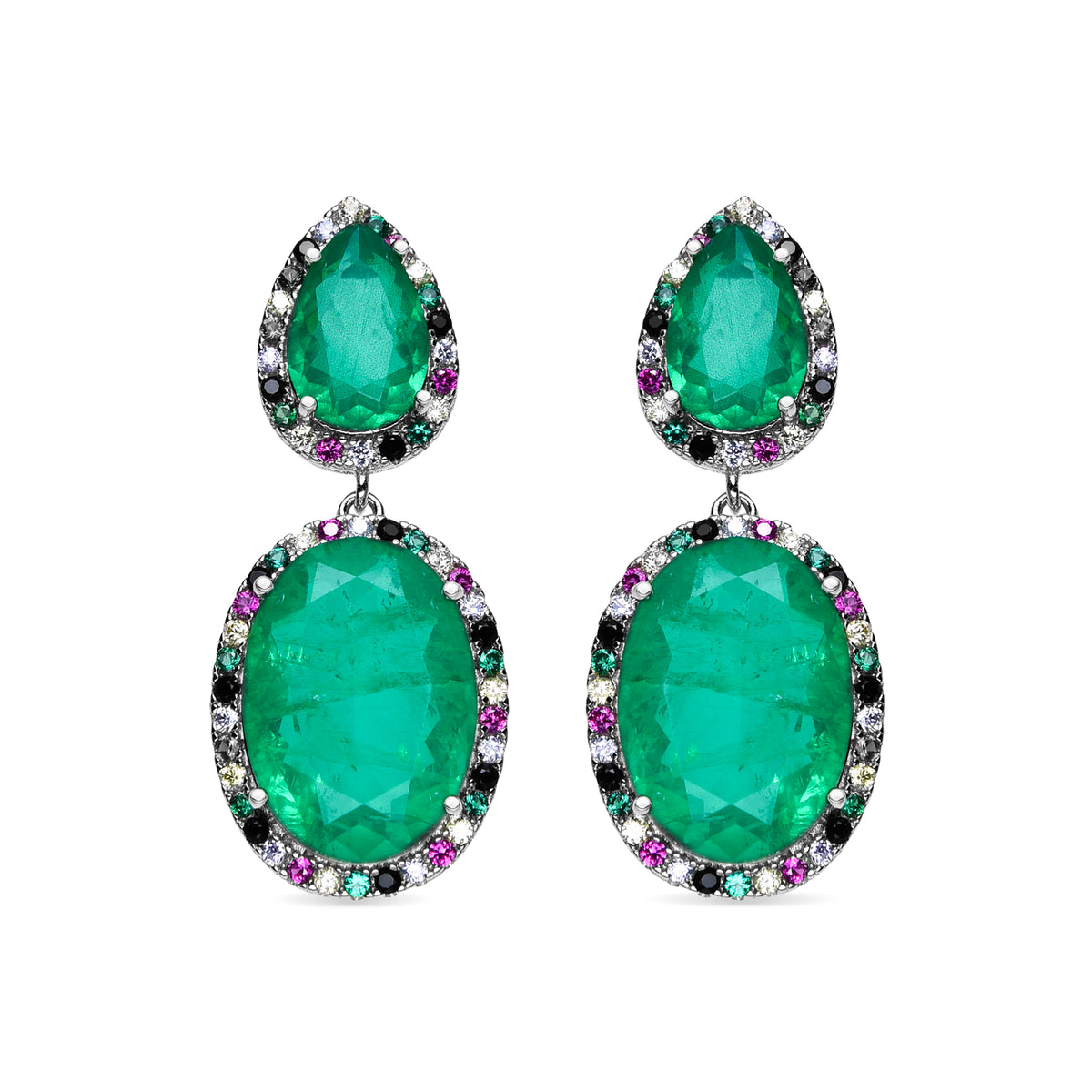 925 Sterling Silver Earrings with Green Hydrothermal Quartz finished in rhodium - Docta