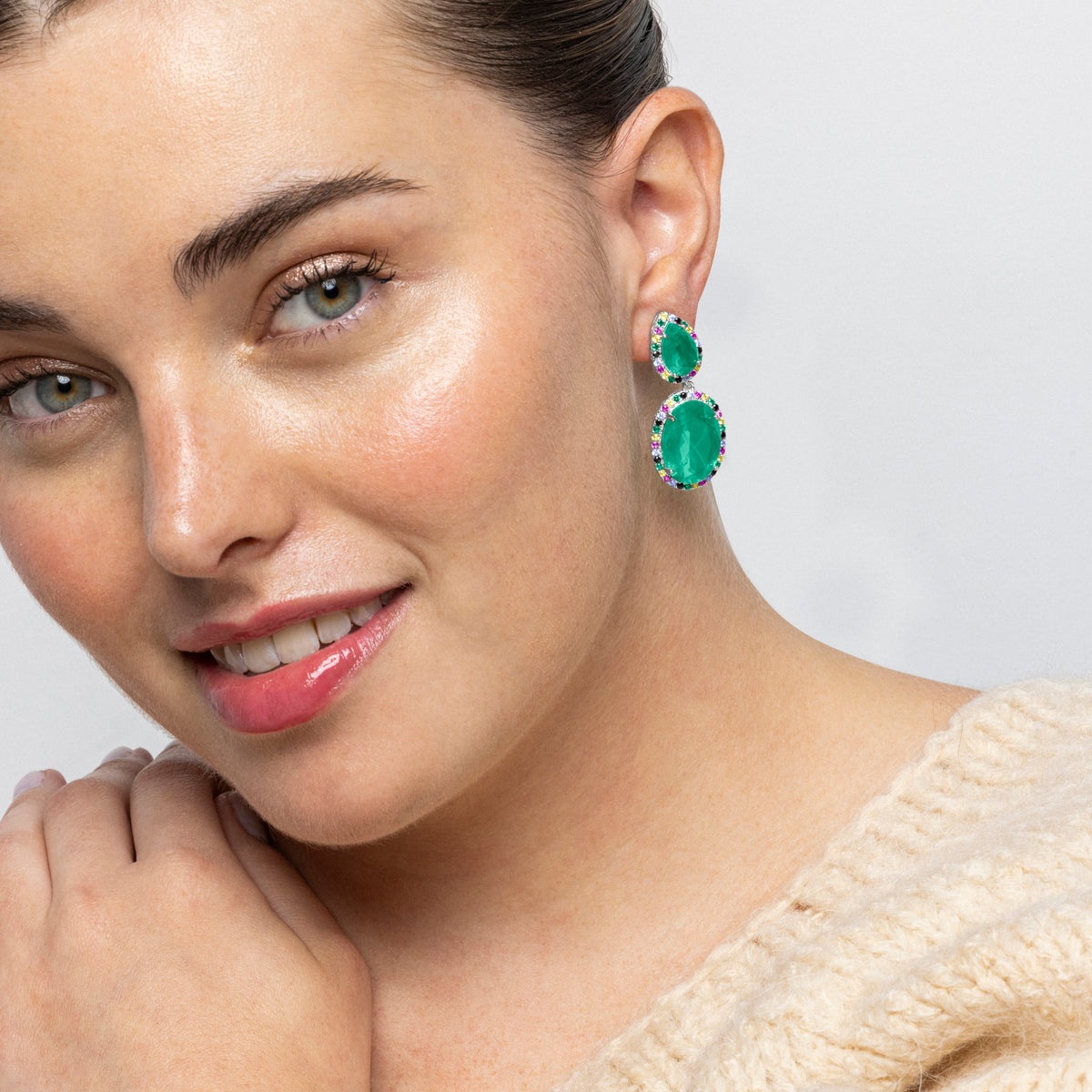 925 Sterling Silver Earrings with Green Hydrothermal Quartz finished in rhodium - Docta