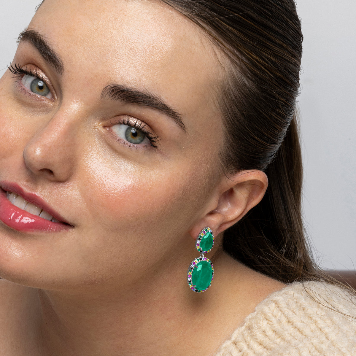 925 Sterling Silver Earrings with Green Hydrothermal Quartz finished in rhodium - Docta