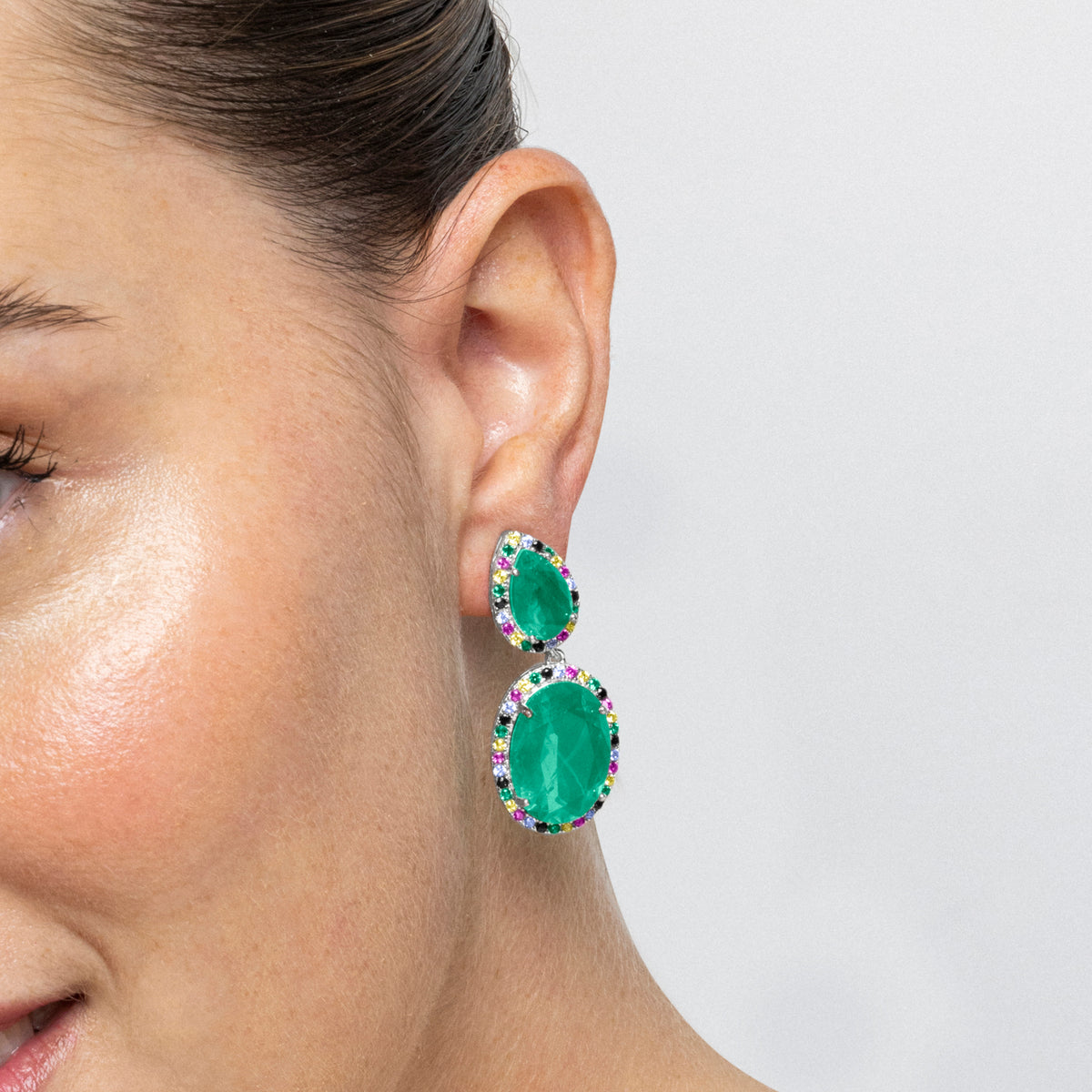 925 Sterling Silver Earrings with Green Hydrothermal Quartz finished in rhodium - Docta