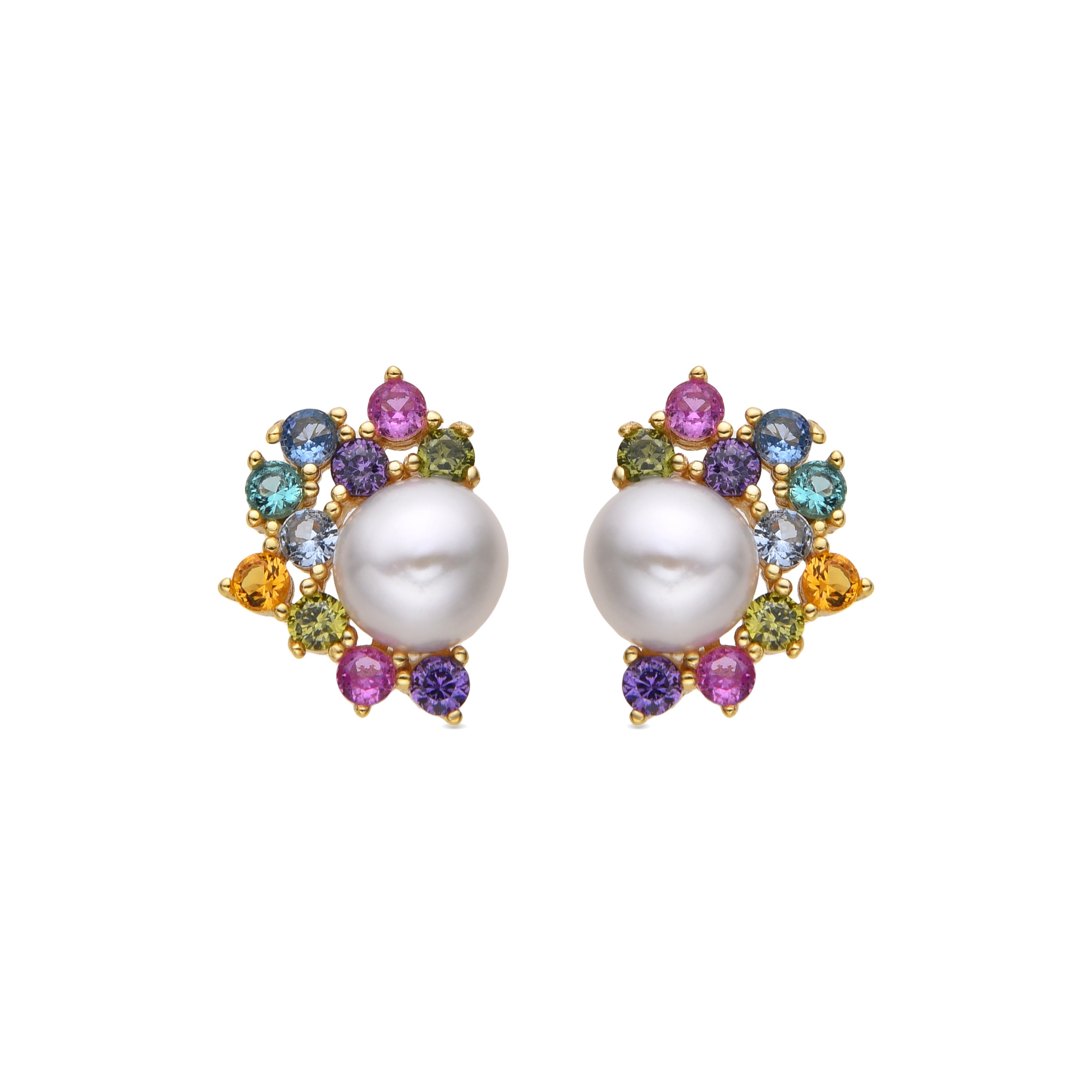 925 Sterling Silver and Multicolor Zirconia Earrings with 18k Gold Finish - Anvori