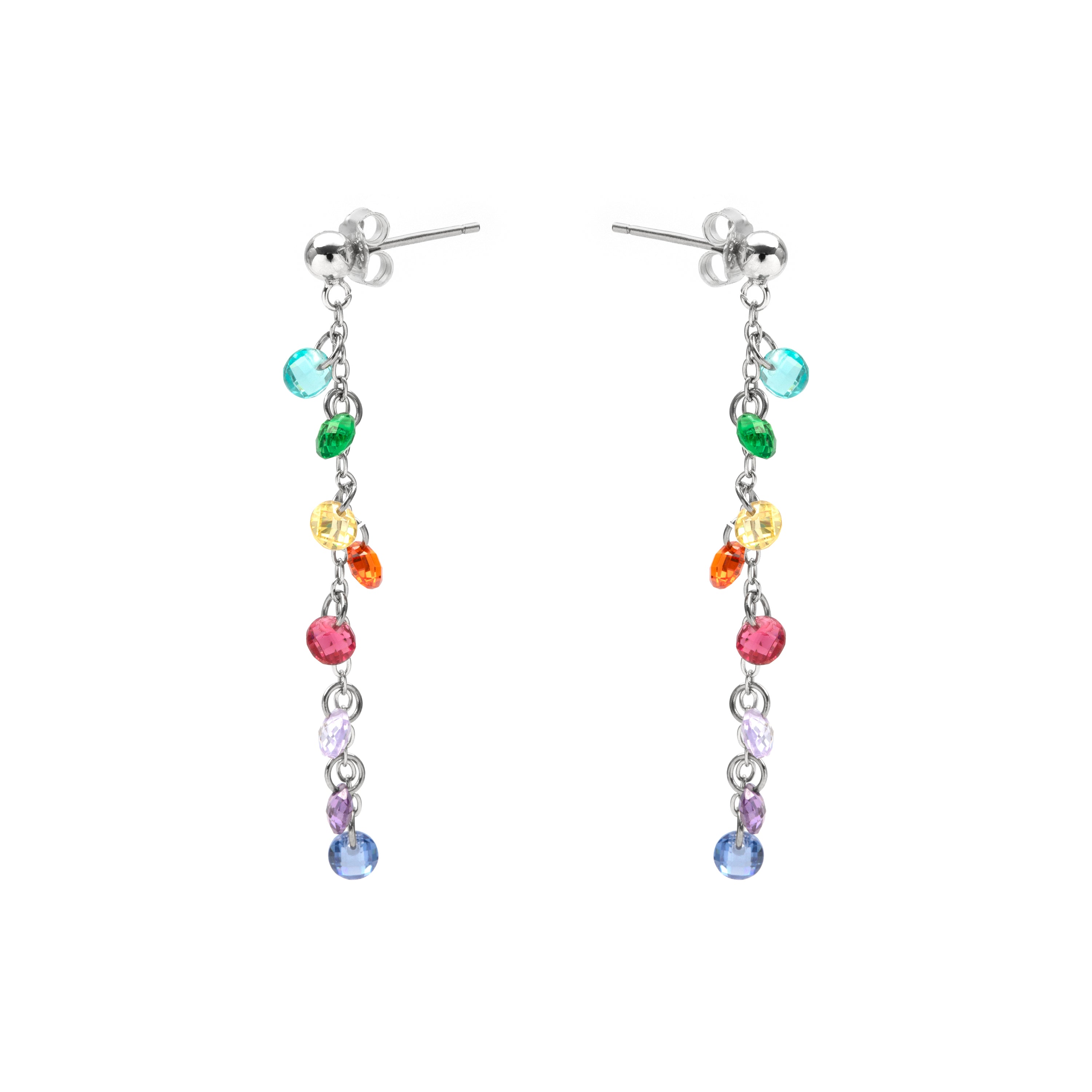 925 Sterling Silver Earrings with Multicolor Cubic Zirconia and Rhodium Finish - Diham