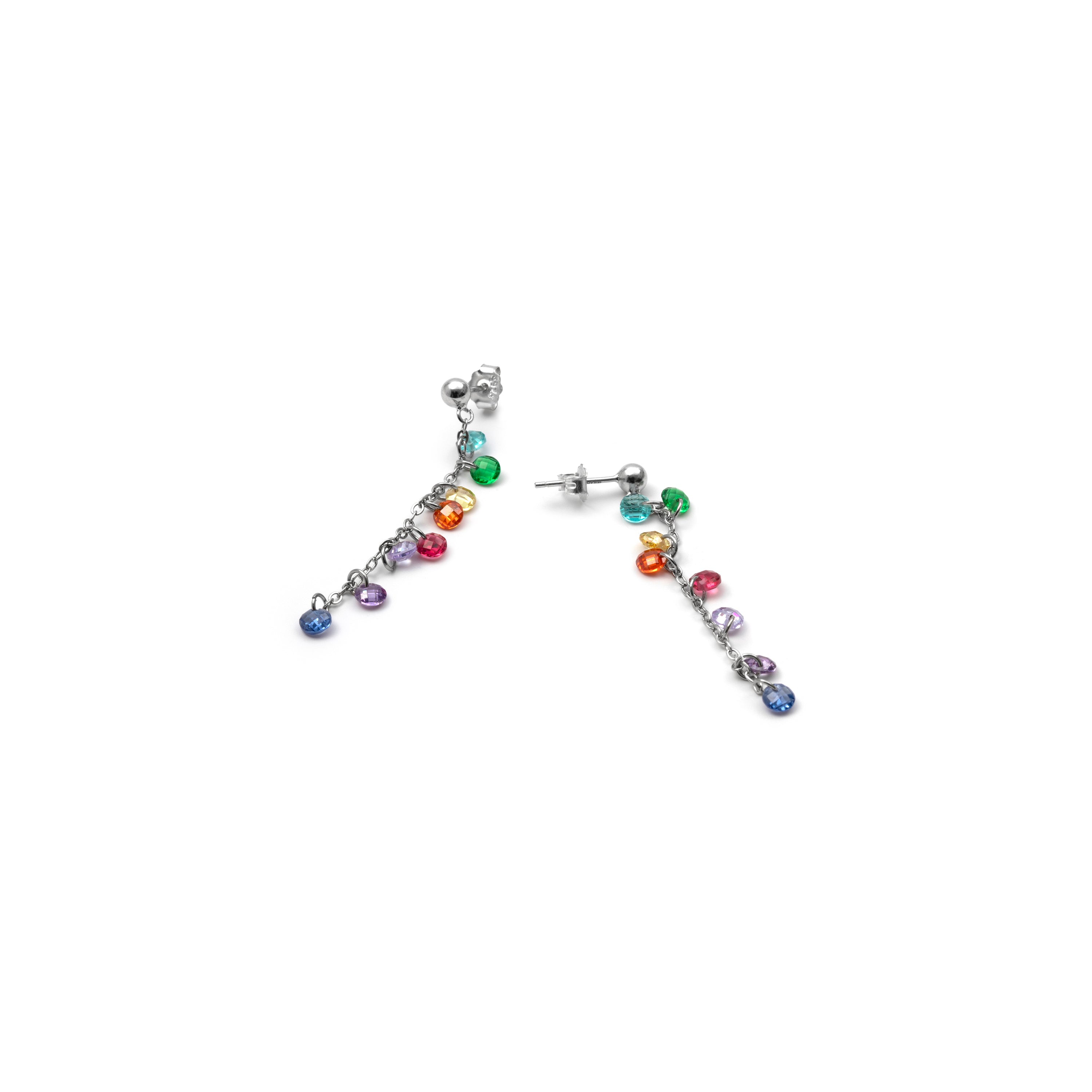 925 Sterling Silver Earrings with Multicolor Cubic Zirconia and Rhodium Finish - Diham