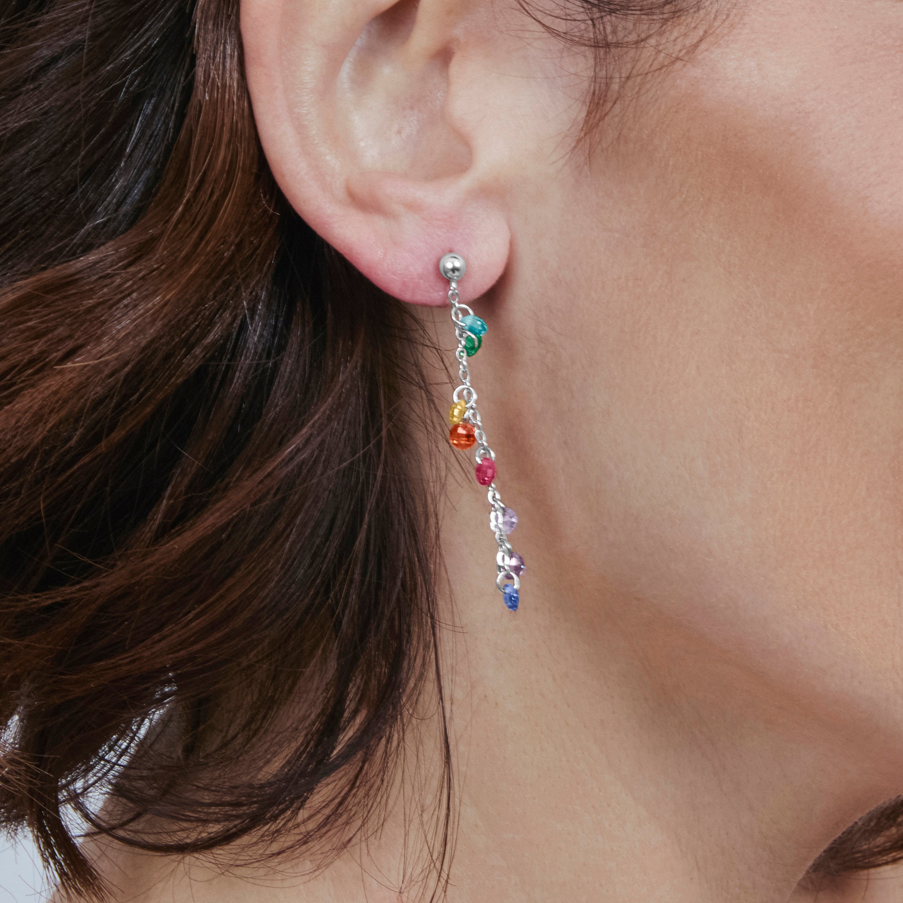 925 Sterling Silver Earrings with Multicolor Cubic Zirconia and Rhodium Finish - Diham