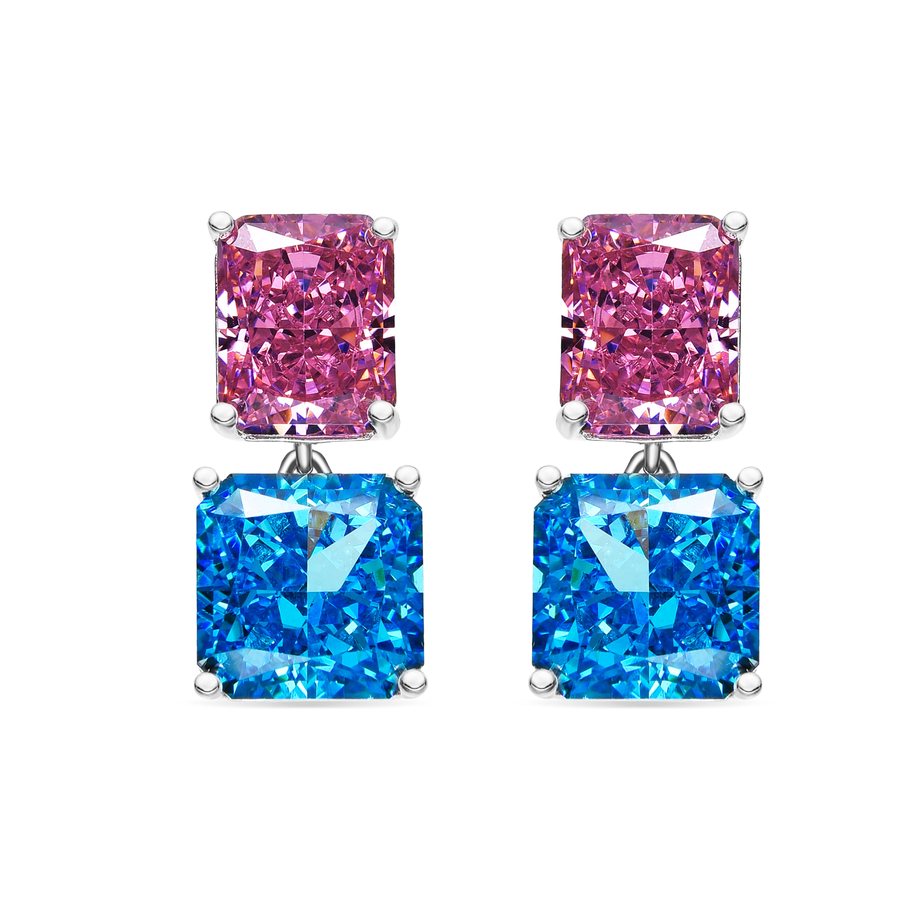 Boucles d'oreilles en argent sterling 925 et zircon saphir finition rhodiée - Rokhay