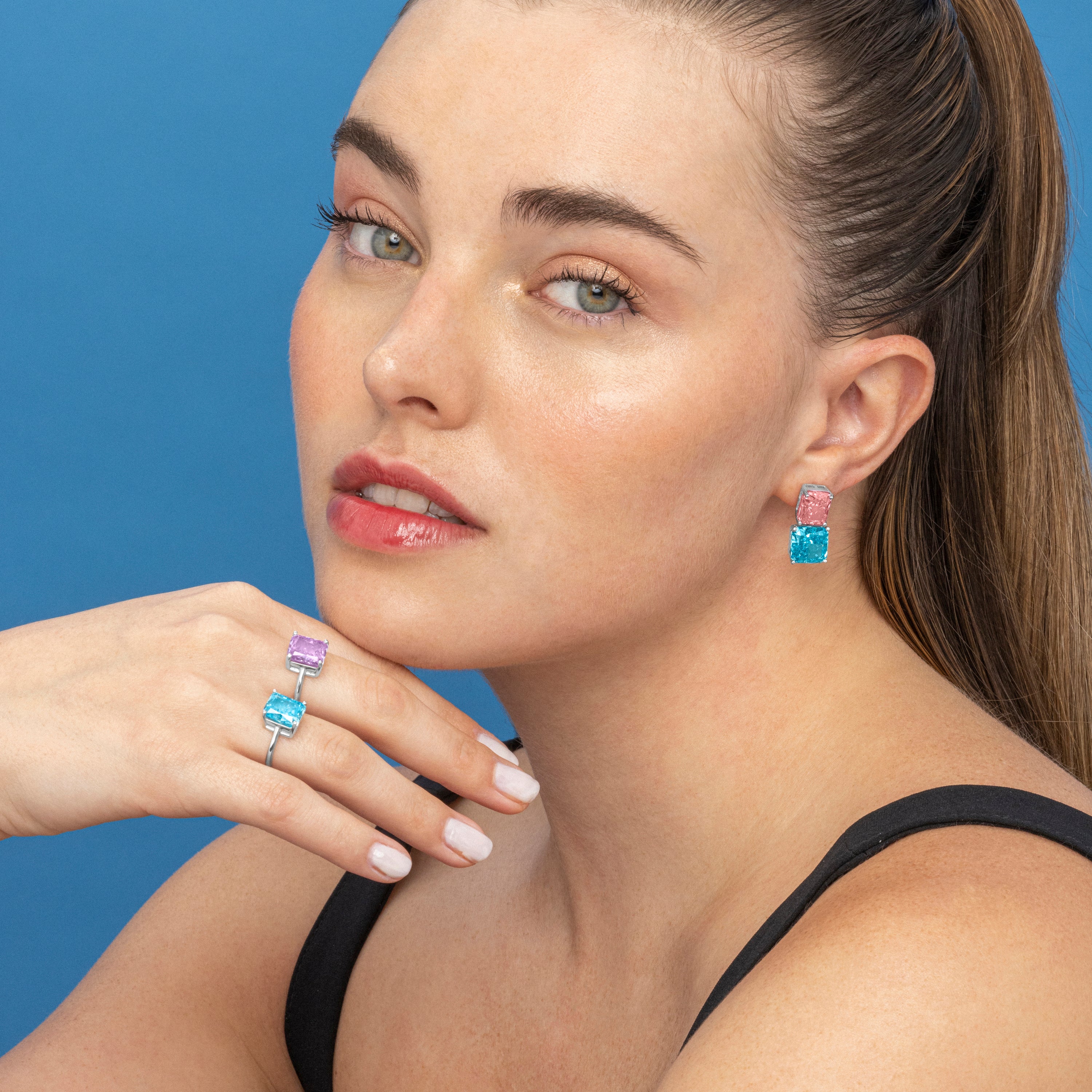 Boucles d'oreilles en argent sterling 925 et zircon saphir finition rhodiée - Rokhay