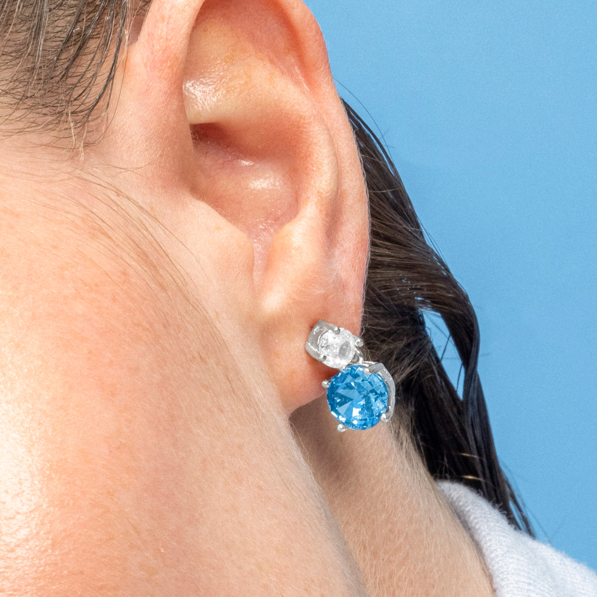 Boucles d'oreilles en argent sterling 925 et zircon saphir finition rhodiée - Nuah
