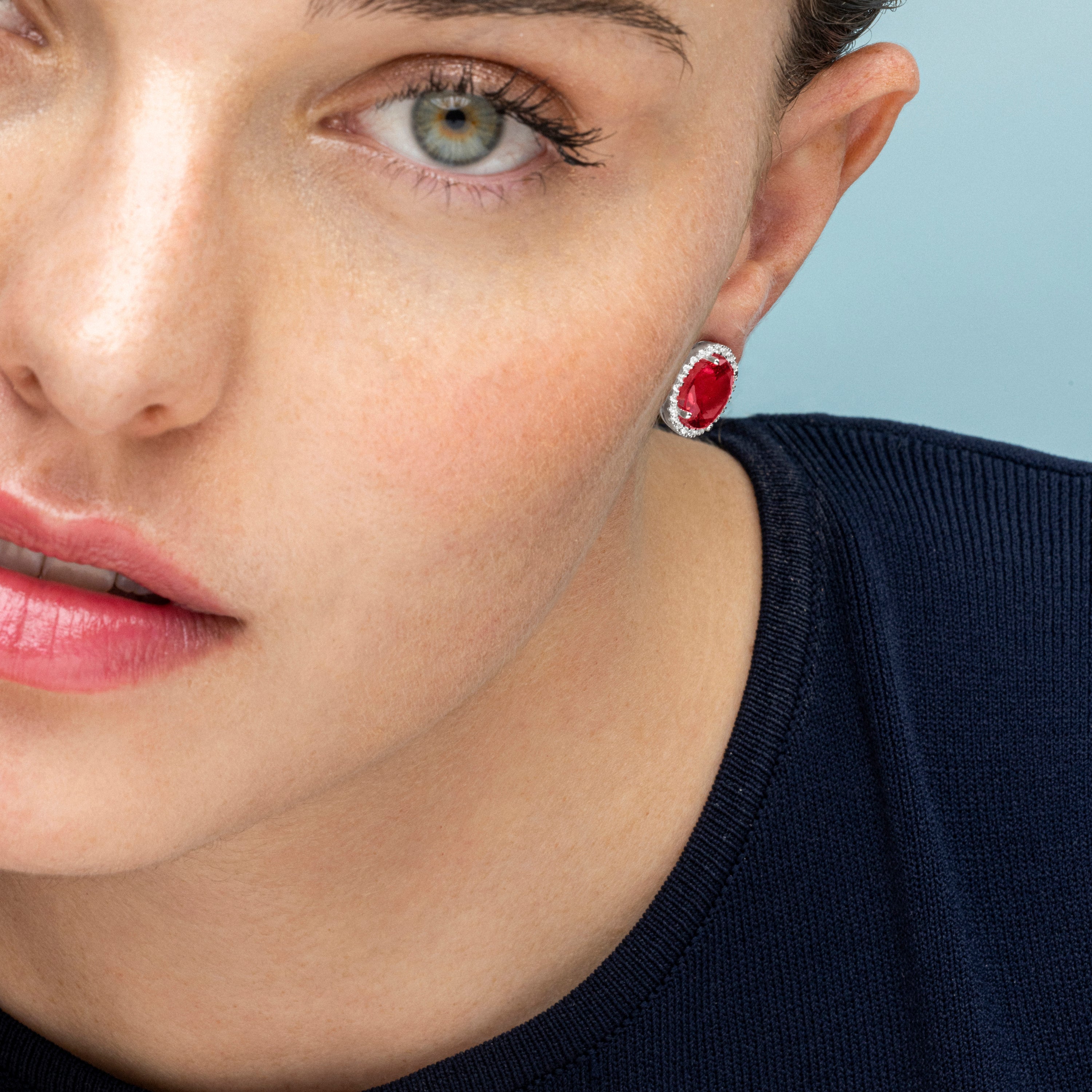 Boucles d'oreilles en argent sterling 925 et zircon rubis finition rhodiée Lyla