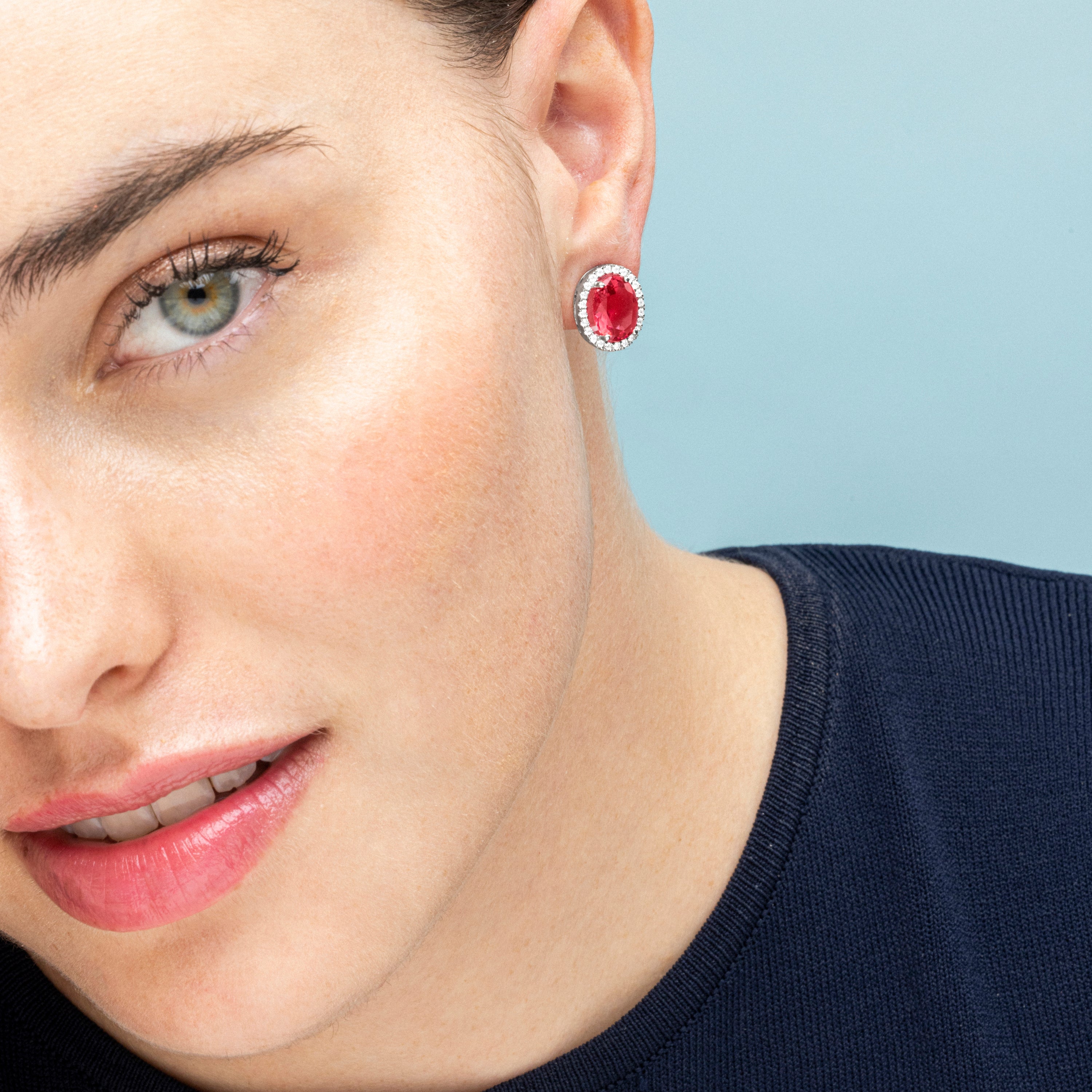 Boucles d'oreilles en argent sterling 925 et zircon rubis finition rhodiée Lyla