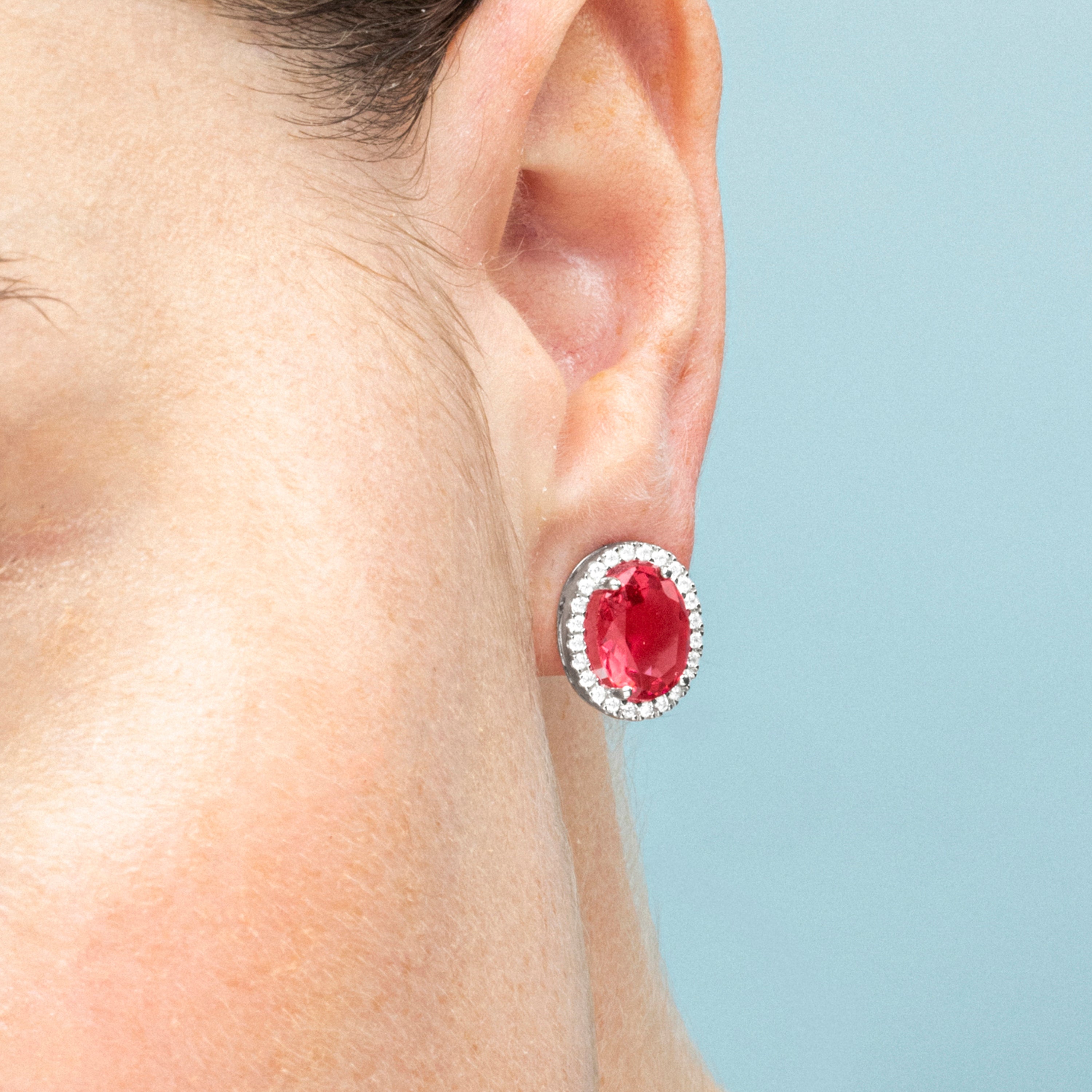 Boucles d'oreilles en argent sterling 925 et zircon rubis finition rhodiée Lyla