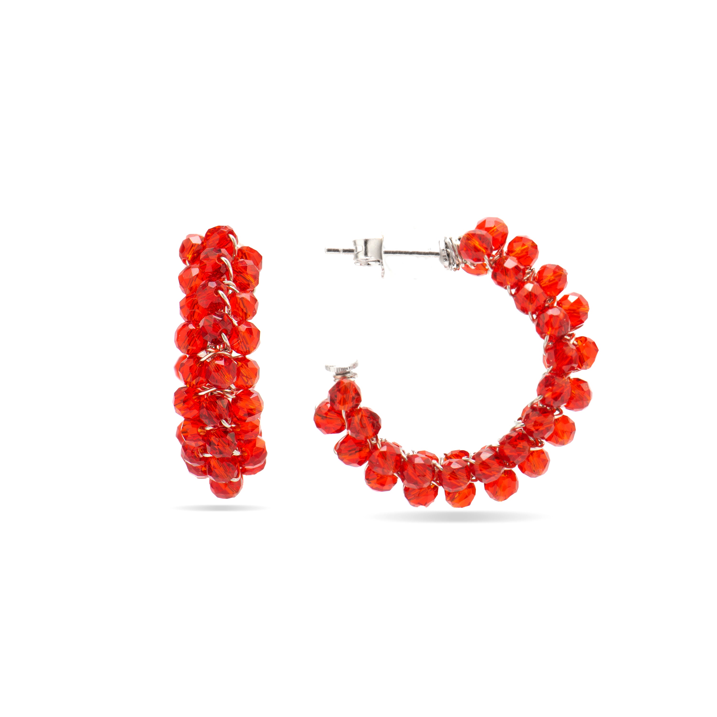 925 Sterling Silver Earrings with Red Crystal finished in 18k Gold - Siran