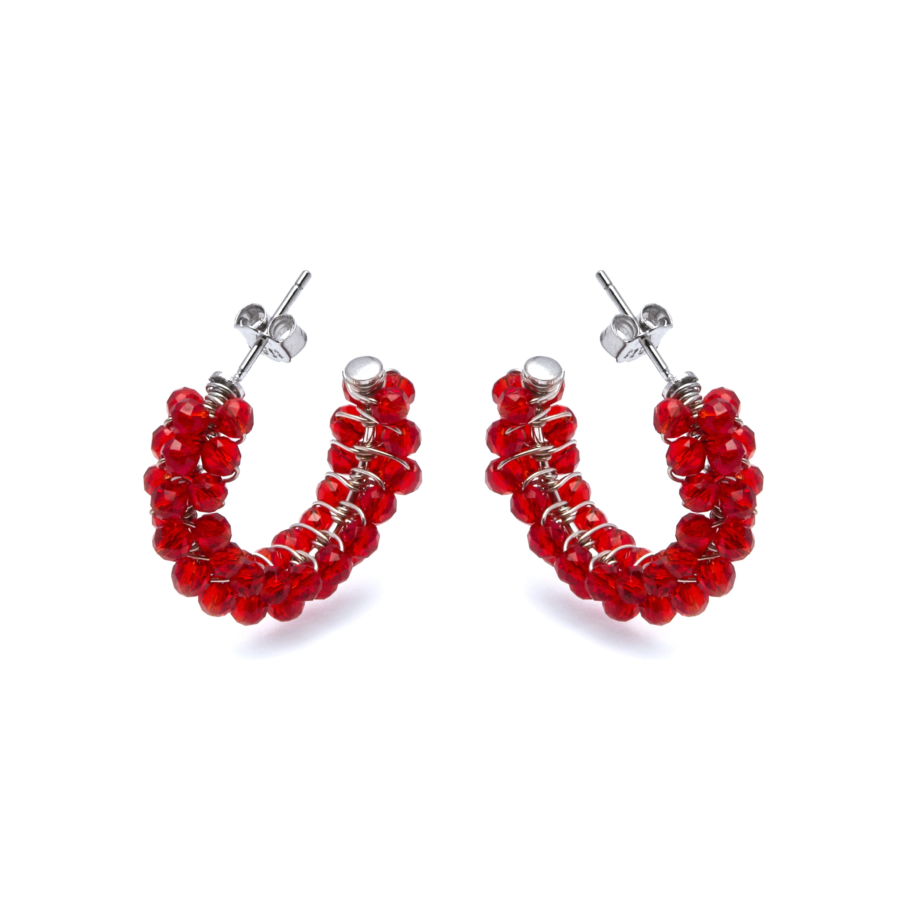 925 Sterling Silver Earrings with Red Crystal finished in 18k Gold - Siran