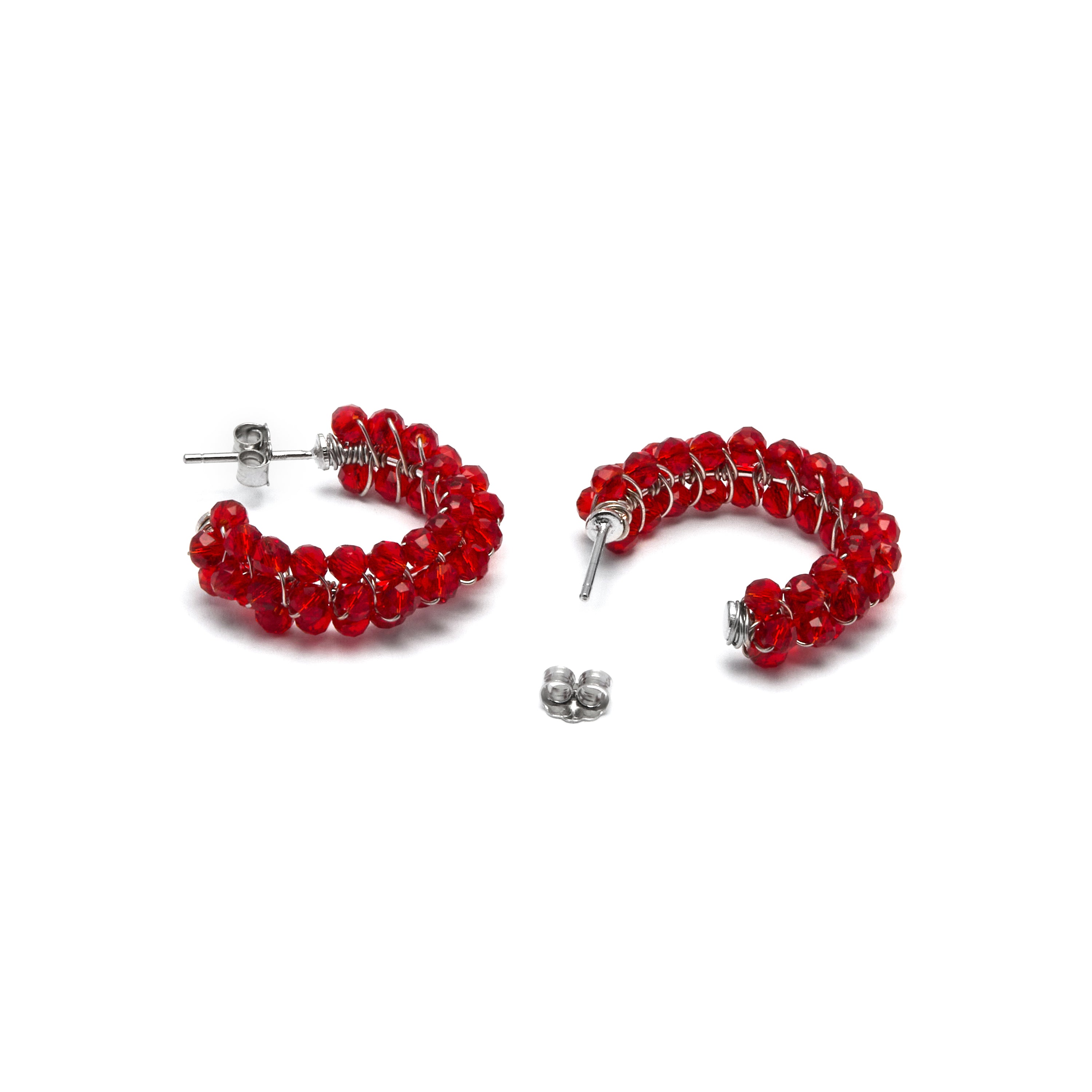 925 Sterling Silver Earrings with Red Crystal finished in 18k Gold - Siran