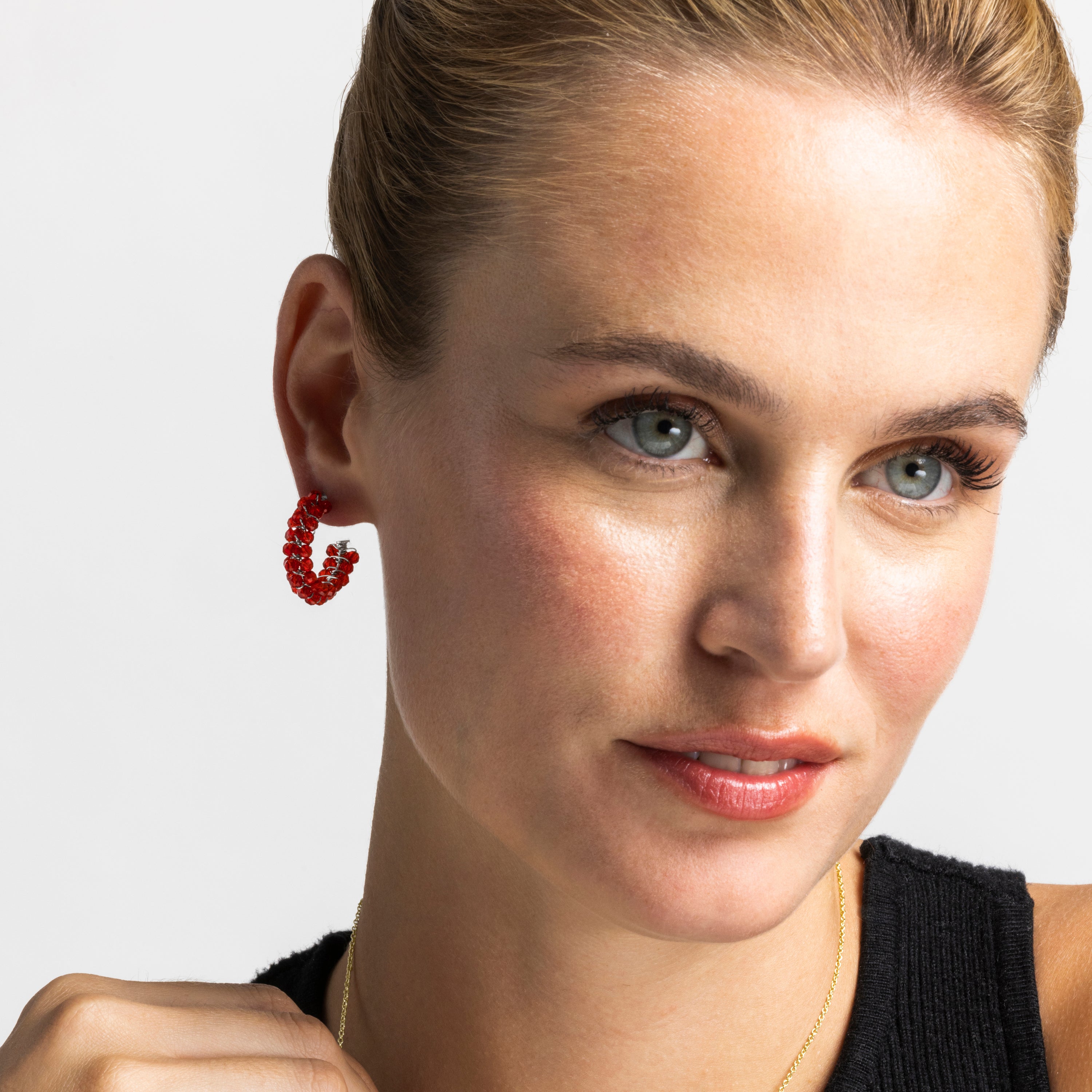 925 Sterling Silver Earrings with Red Crystal finished in 18k Gold - Siran