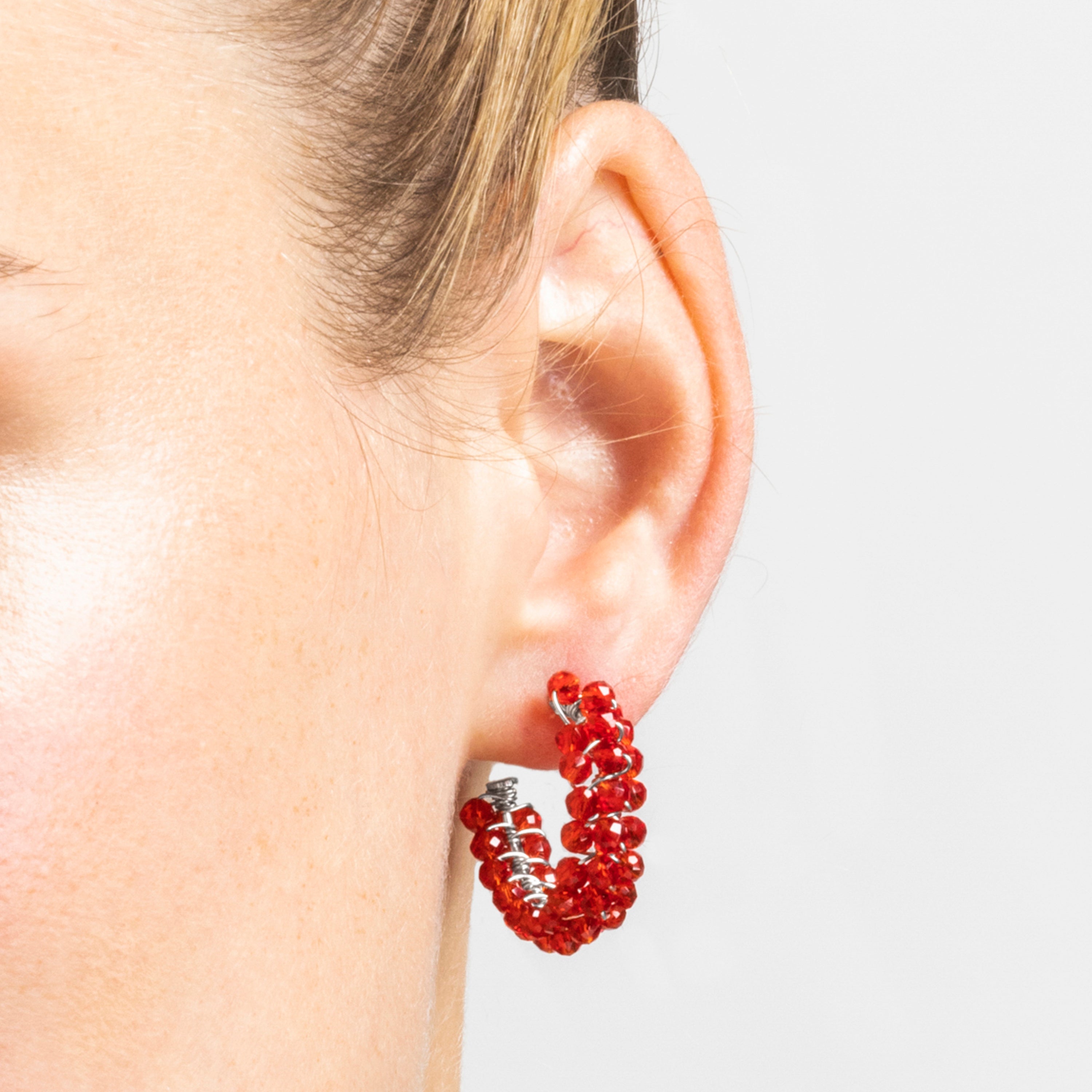 925 Sterling Silver Earrings with Red Crystal finished in 18k Gold - Siran