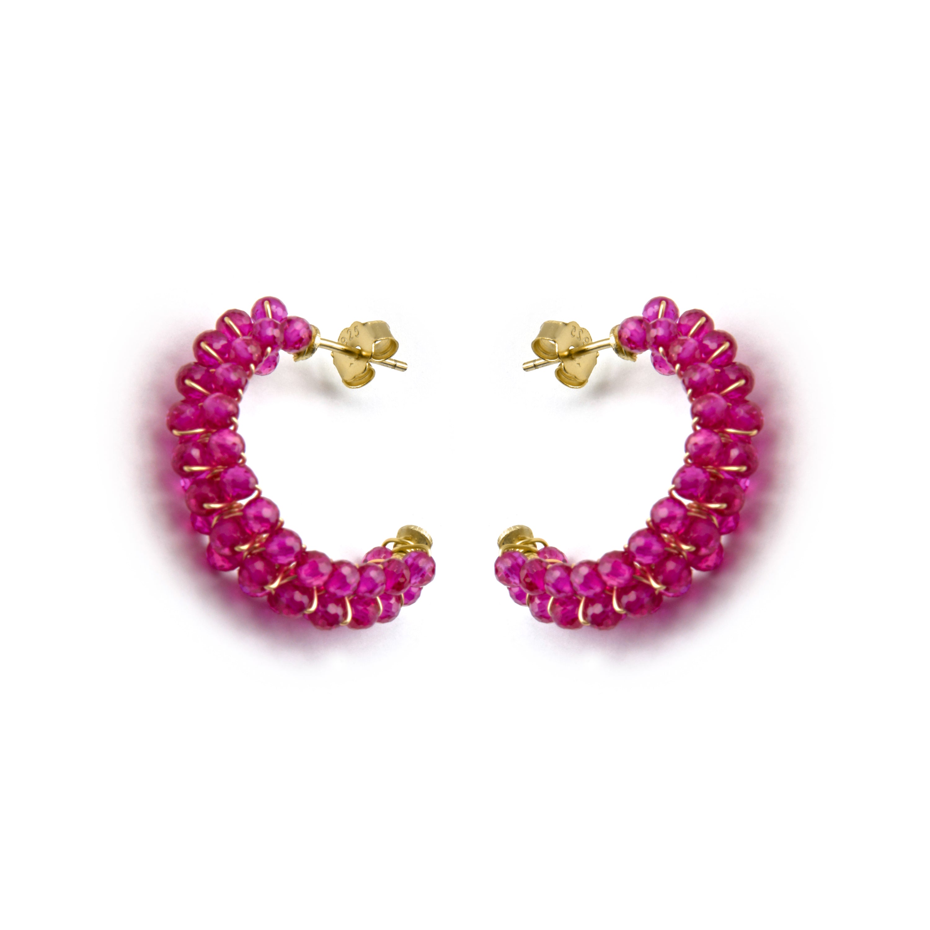 Boucles d'oreilles en argent sterling 925 et cristal rose finition or 18k - Siran