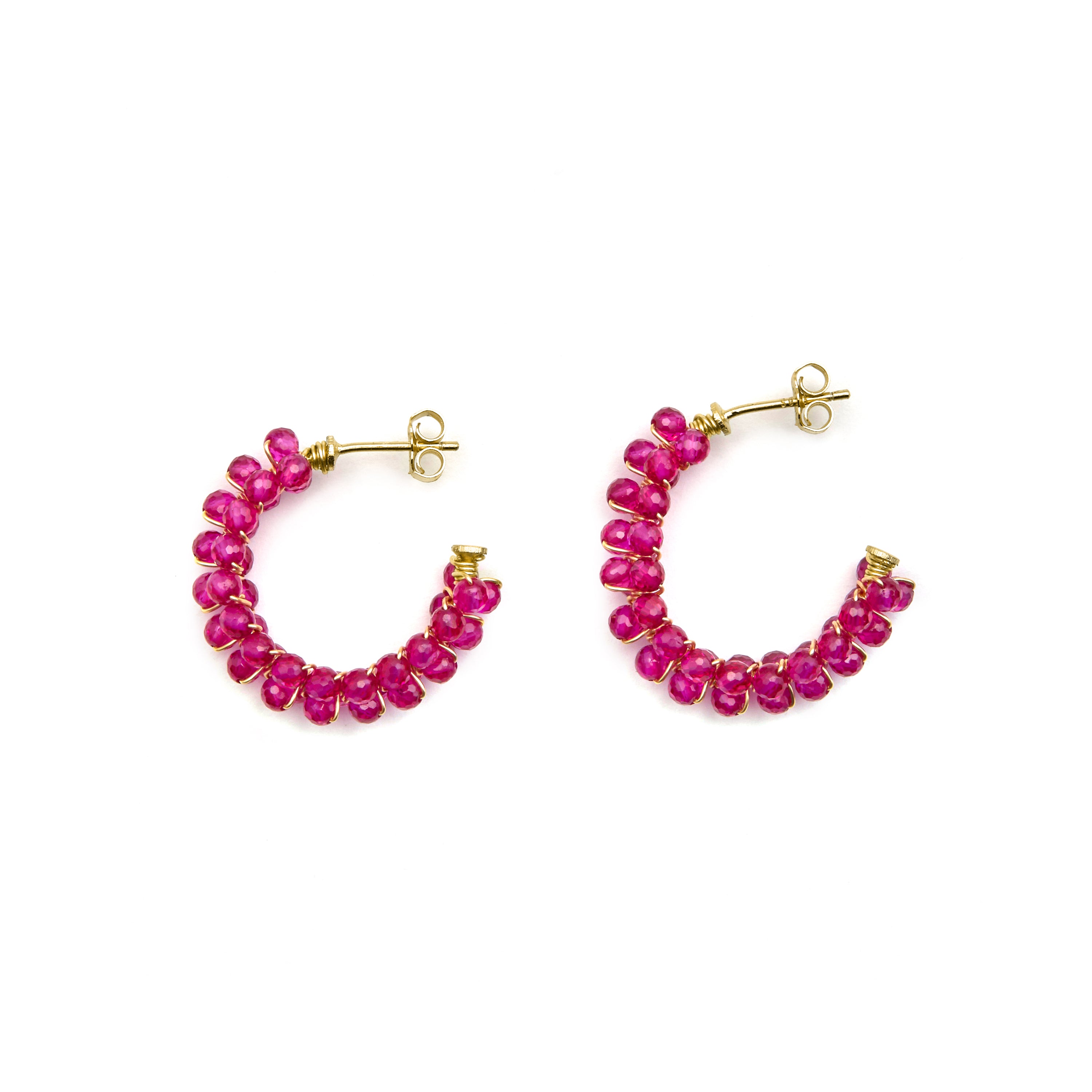 Boucles d'oreilles en argent sterling 925 et cristal rose finition or 18k - Siran