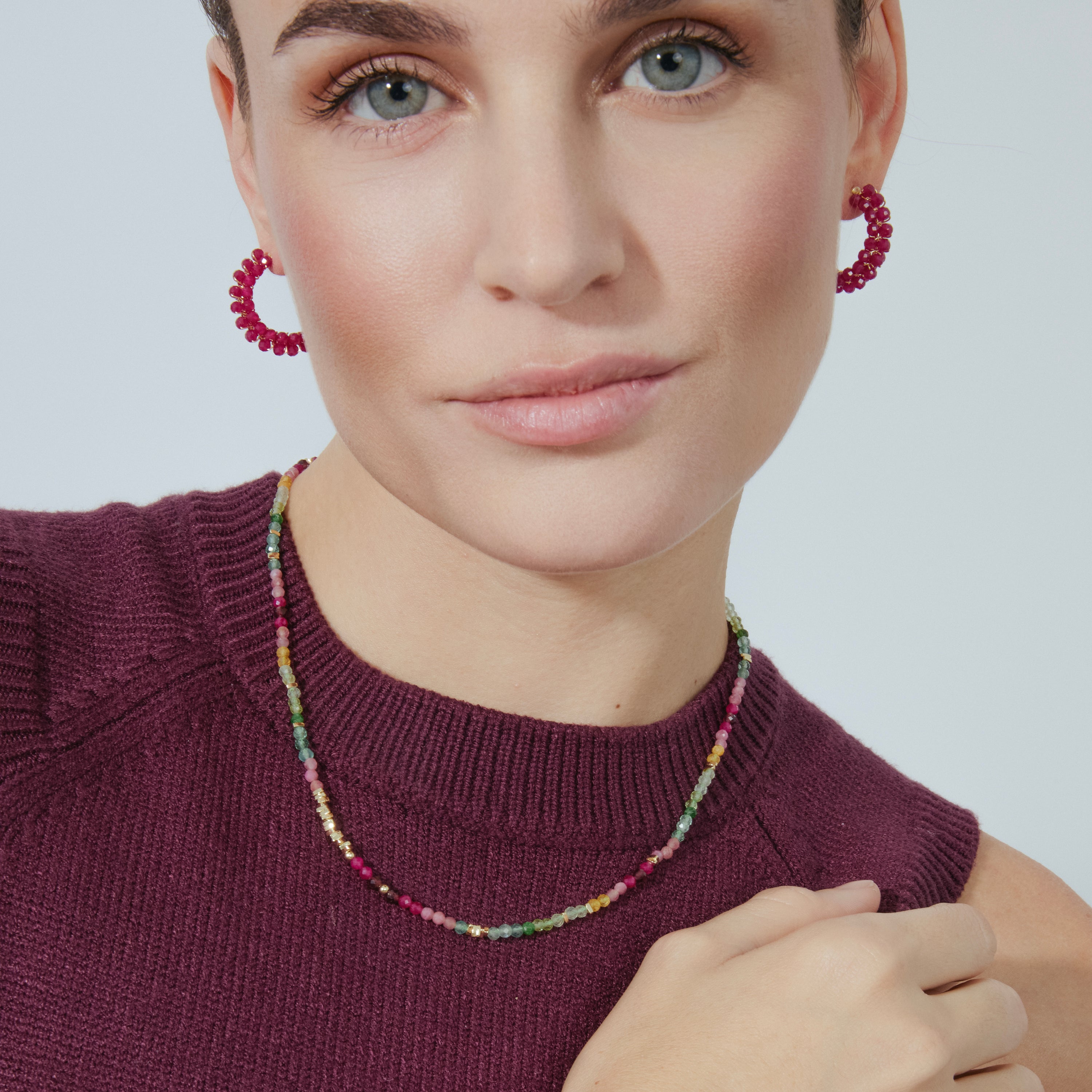 Boucles d'oreilles en argent sterling 925 et cristal rose finition or 18k - Siran